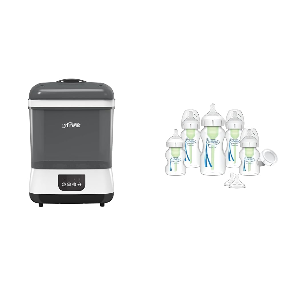 Dr. Brown’s™ Baby Bottle Sterilizer and Dryer with Pacifier Cleaner | Newborn Wide-Neck Bottle Gift Set in Blue | Perfect for Nursery, Travel & On-the-Go Parents