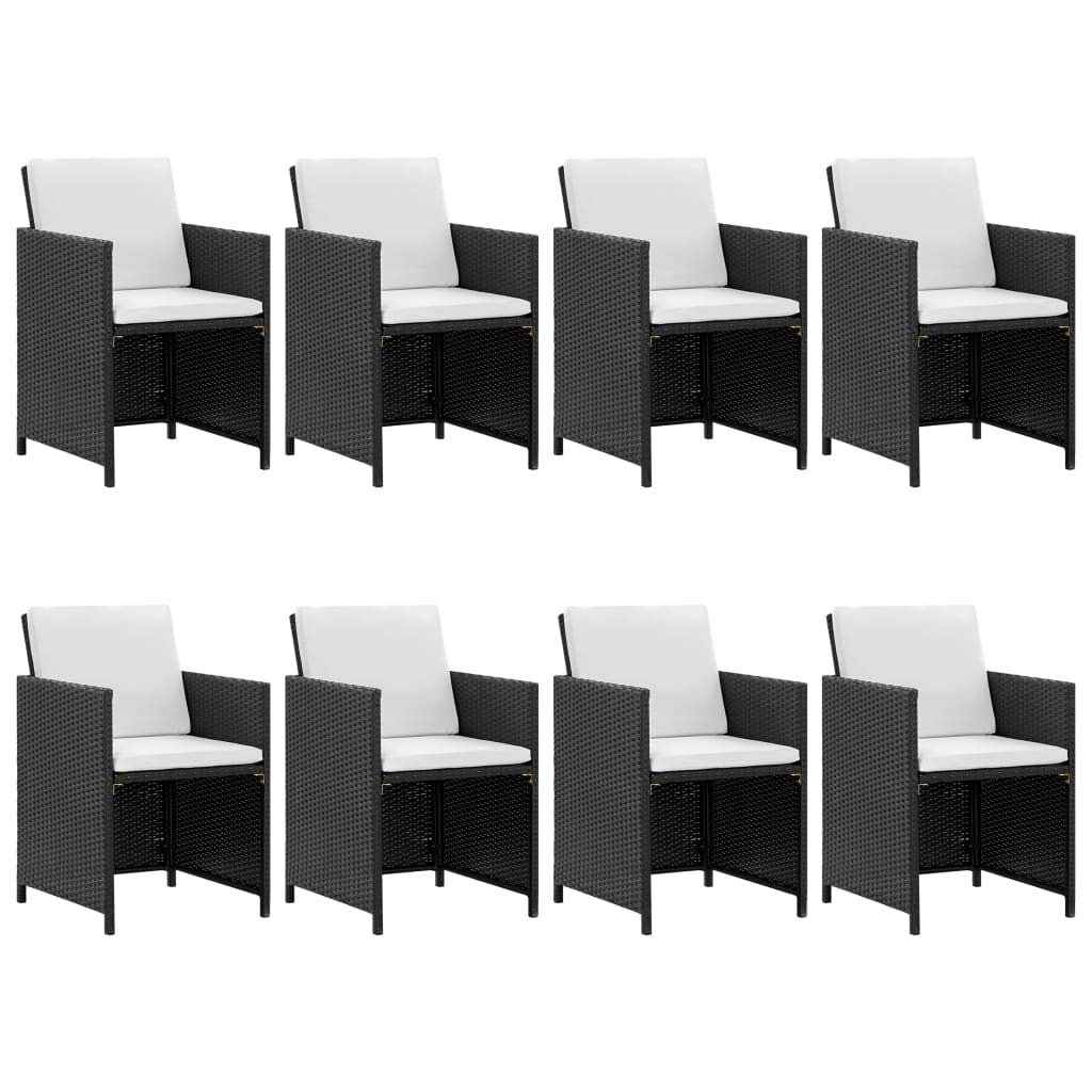 9-Piece Outdoor Dining Set with Cushions - Black Poly Rattan Patio Furniture Set with Coffee Table & Sofa - Weather-Resistant Wicker Conversation Set for Garden, Backyard, Poolside or Terrace