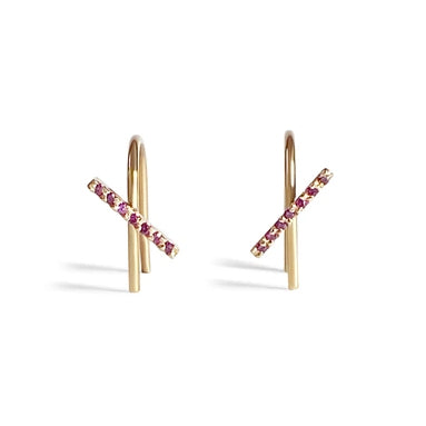 Mini Horizon Ruby Gold Thread Earrings – Elegant 14K Gold Plated Dainty Stud Earrings for Women, Perfect for Weddings, Parties & Everyday Wear