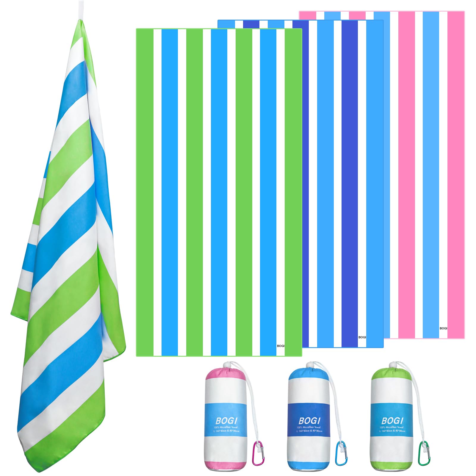 BOGI Quick Dry Microfiber Beach Towel Set - Lightweight, Absorbent & Sand Proof Oversized Travel Towels (Size L & XL) for Swimming, Yoga, Gym, Pool, Beach Vacation & Outdoor Activities