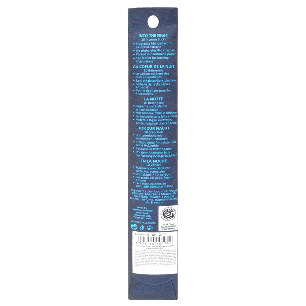 Maroma Into the Night Incense Sticks - Pack of 10 | Premium Aromatherapy for Relaxation, Meditation & Home Fragrance