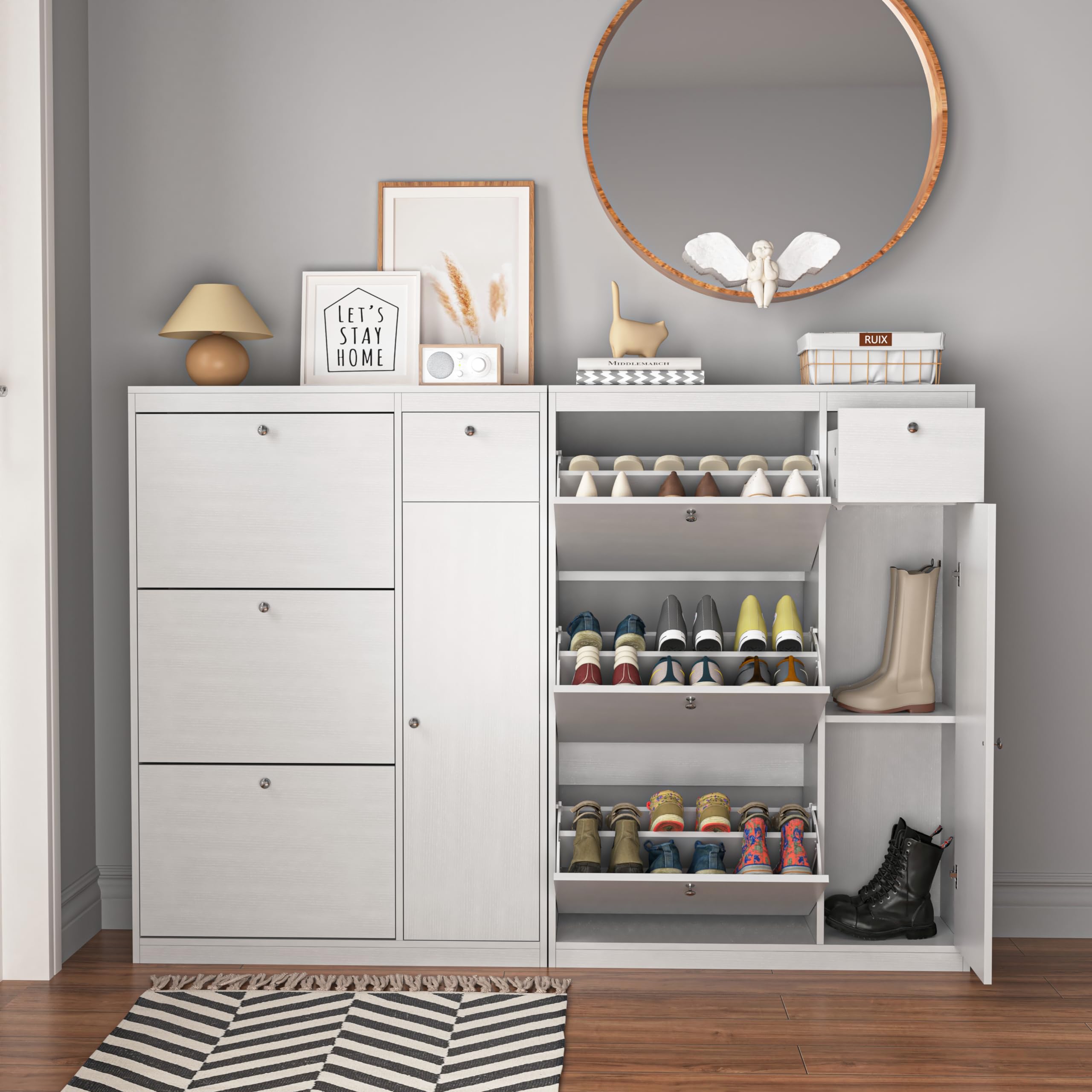3-Tier Free Standing Shoe Storage Cabinet with Flip Drawers - Narrow Entryway Shoe Organizer with Doors for Hidden Storage | Perfect for Small Spaces, Closet Organization & Entryway Decor