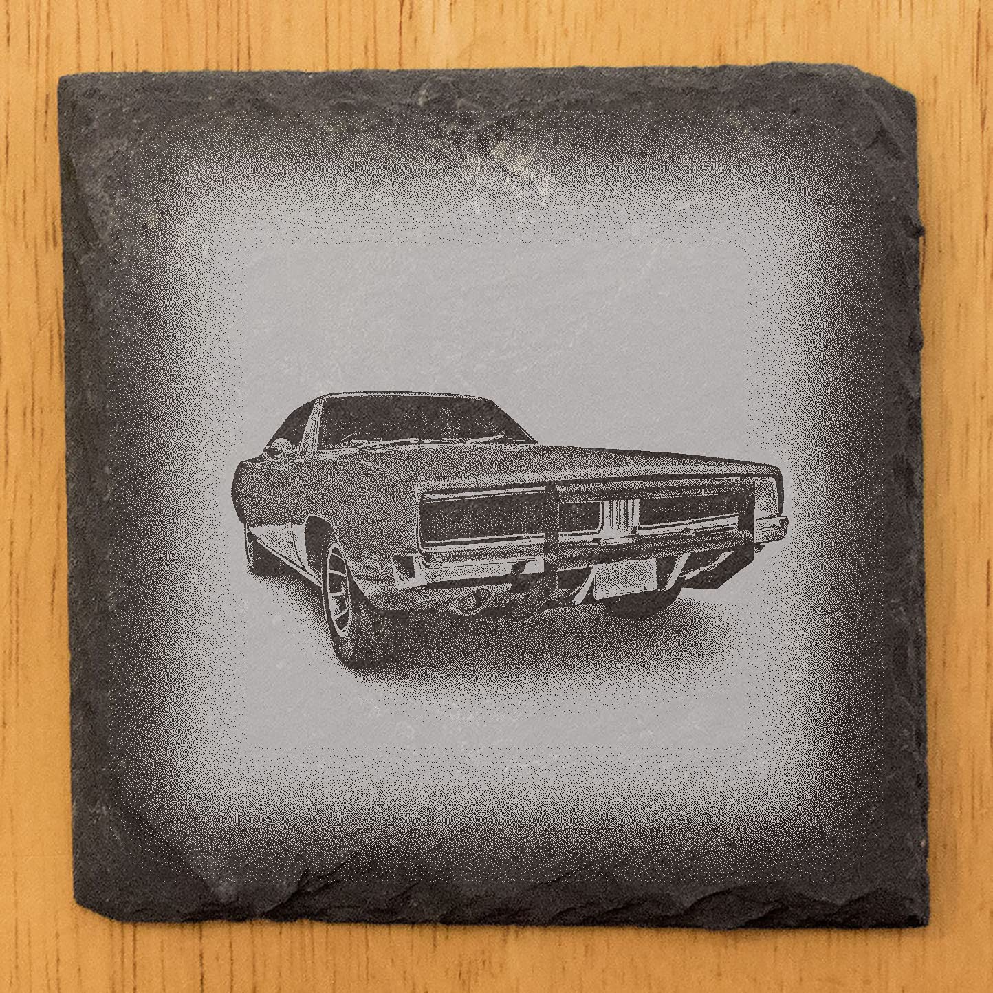 Vintage 1969 Dodge Charger Coasters Set of 4 - Square Slate Drink Coasters for Cars & Beer - Perfect for Man Cave, Home Bar, and Auto Enthusiast Gifts