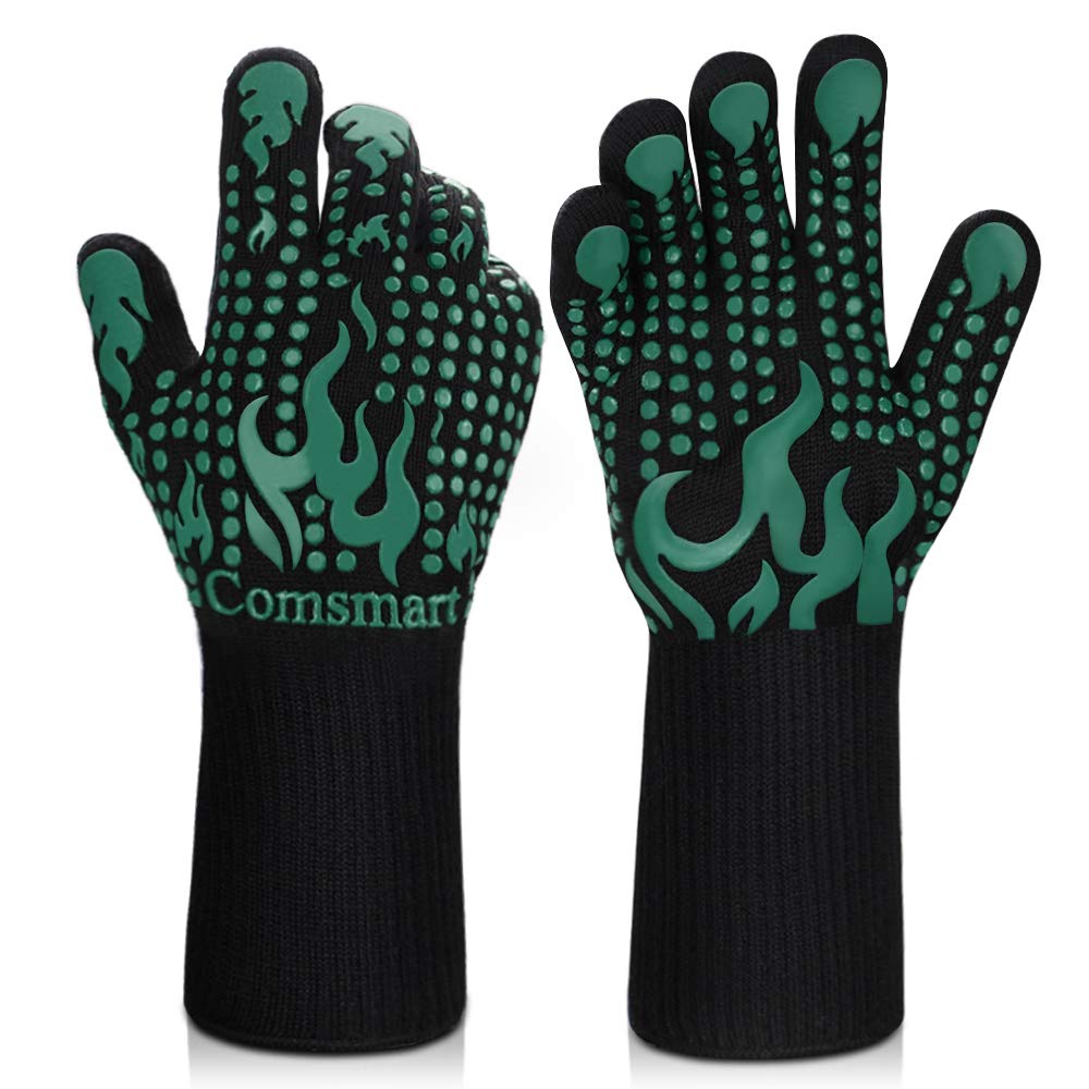 Comsmart Heat Resistant BBQ Gloves - 1472°F Silicone Oven Mitts for Grilling, Baking & Cooking | Non-Slip Kitchen Gloves for Barbecue, Meat Handling & Outdoor Cooking