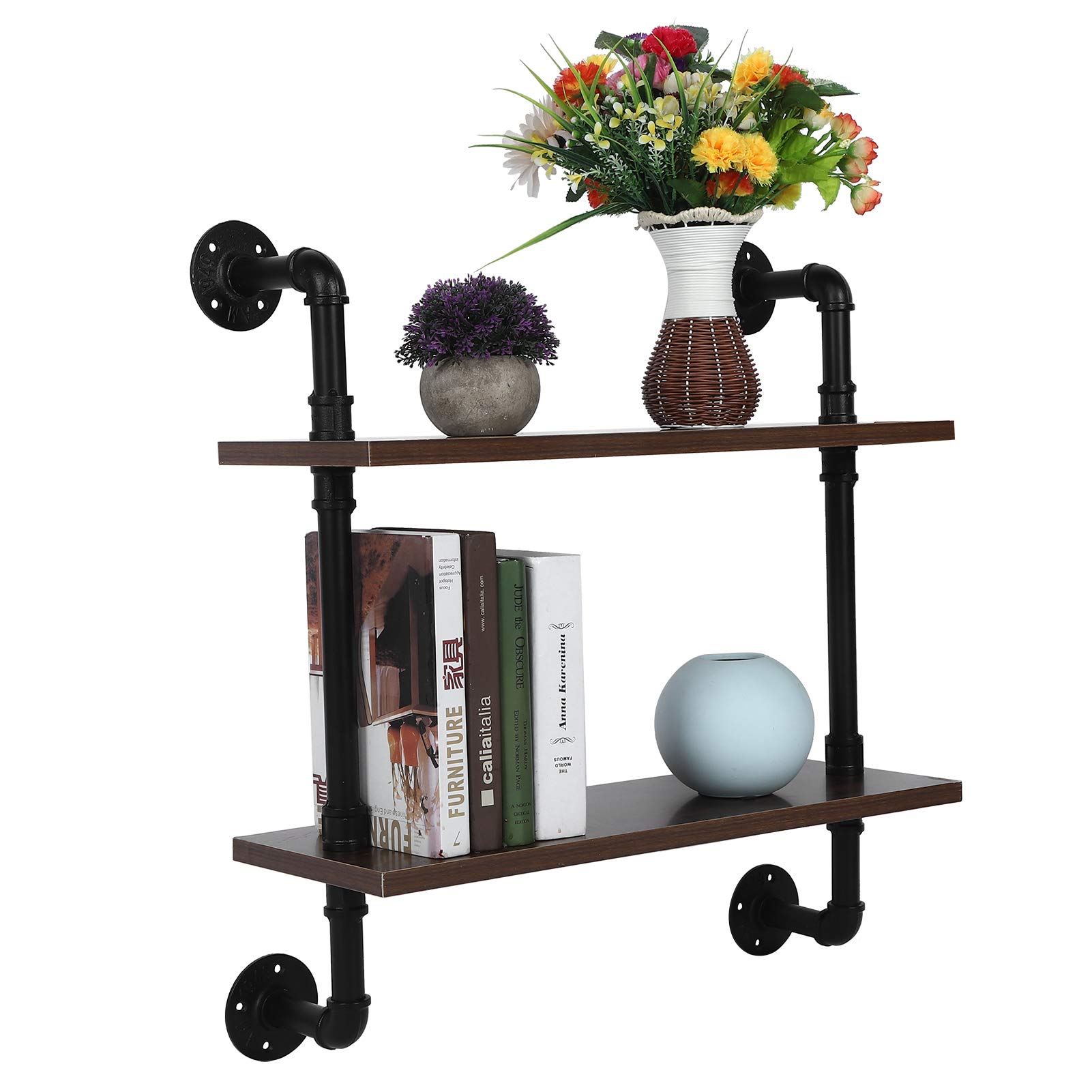 Industrial Pipe Floating Shelves - 2 Tier Wall Mounted Bathroom & Kitchen Storage Shelf - Rustic Home Decor for Organizing Towels, Spices & Decor (23.6x8.2x26 Inches) - Perfect for Small Spaces, Farmhouse Style & Apartment Living