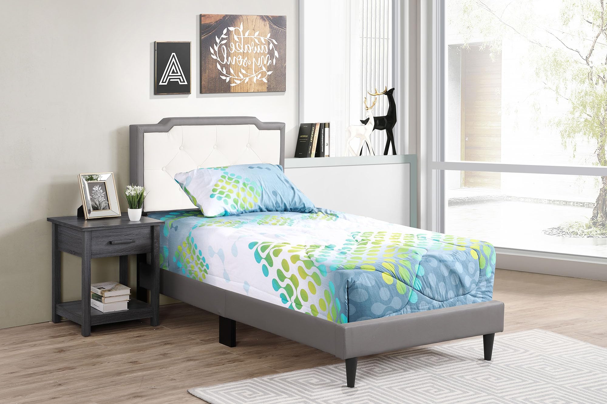 Luxury Light Grey Tufted Twin Panel Bed - Premium Indoor Bedding & Home Decor for Bedroom - Elegant Upholstered Headboard with Diamond Tufting, Perfect for Master Bedroom, Guest Room or Dorm