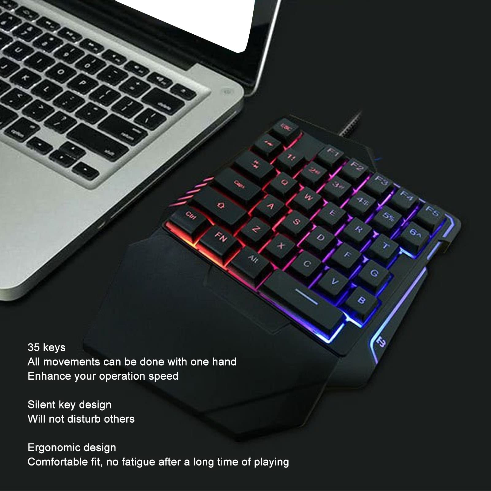 VBESTLIFE One-Handed RGB Gaming Keyboard - Ergonomic USB Wired Keypad with 35 Programmable Keys for PC, Laptop, and Desktop - Perfect for FPS, MMO, and MOBA Gaming