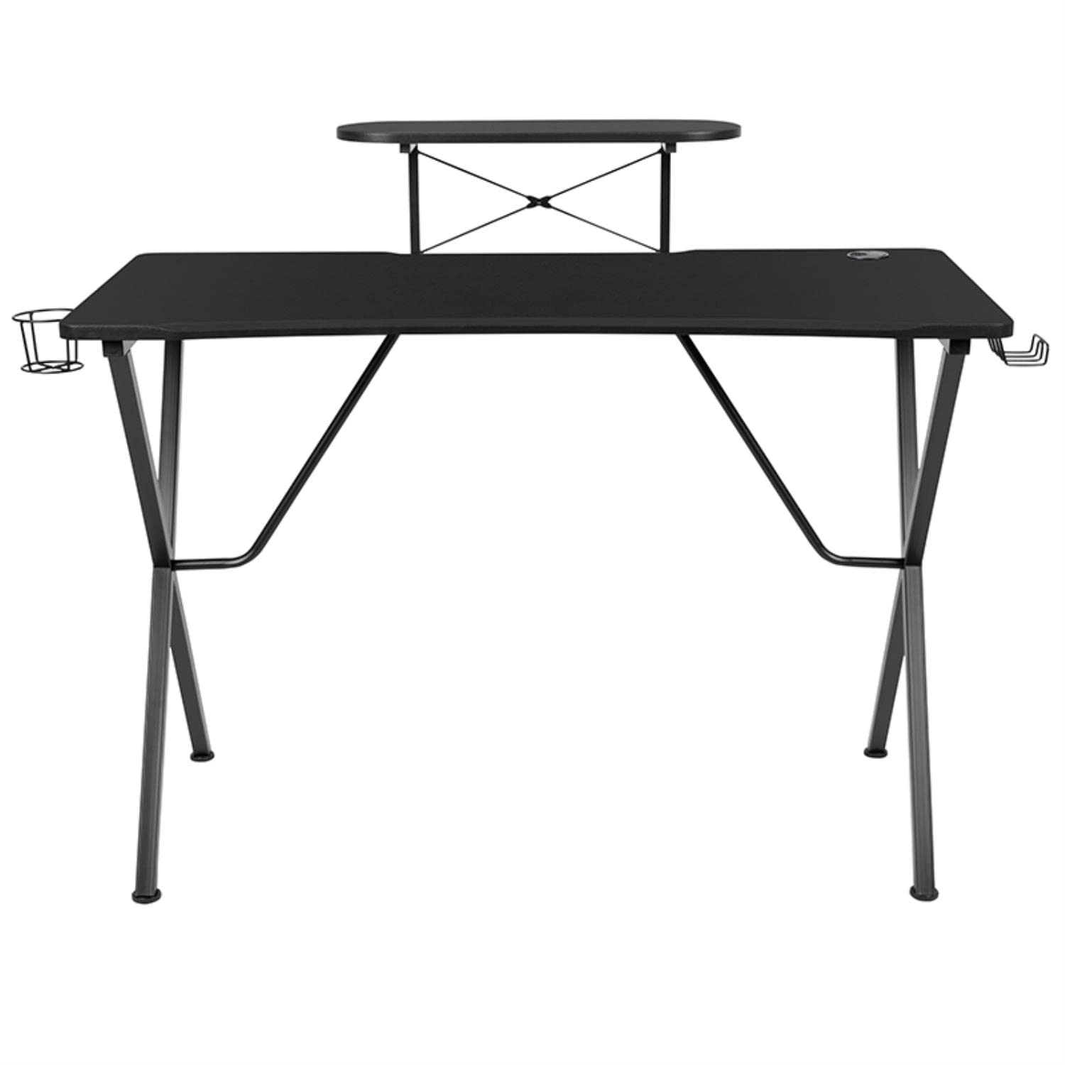 Flash Furniture Mallot Black Gaming Desk with Cup Holder, Headphone Hook & Monitor Stand - Ergonomic Computer Desk for PC Gaming Setup, Home Office & Streaming Station