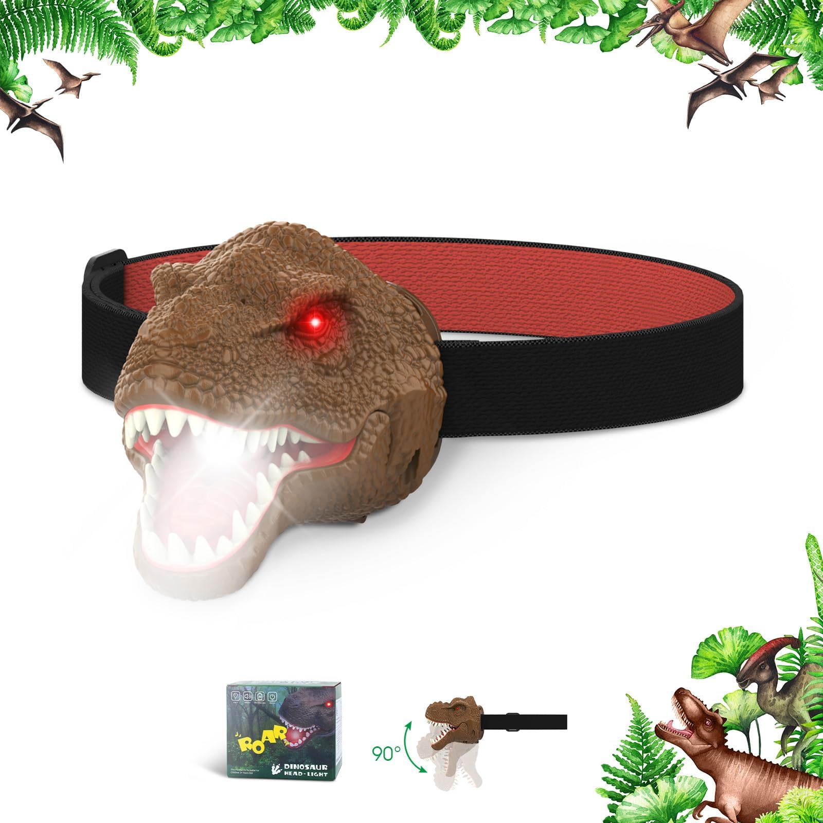 Dysaim Dinosaur Headlamp for Kids & Adults - Rechargeable LED Headlight for Outdoor Camping, Hiking, Running - Easter Basket Stuffers & Fun Dinosaur Toys Gift for Boys & Girls - Perfect for Night Adventures, Power Outages & Backyard Exploration