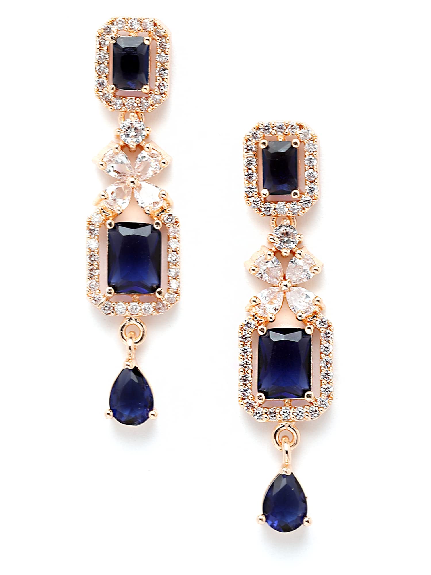 Rose Gold Plated Blue AD Necklace Set for Women - Elegant Jewelry Gift for Her, Birthday, Anniversary & Special Occasions