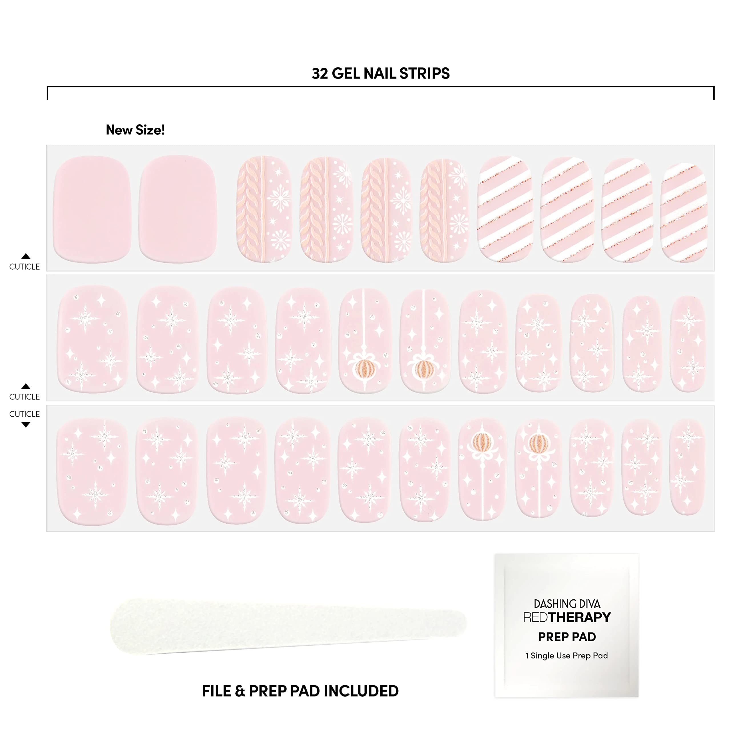 Dashing Diva Gloss Holiday Nail Strips - Ornamental Dream | 32 UV-Free Gel Nail Stickers with Prep Pad & Nail File | Chip-Resistant, Long-Lasting Manicure for Christmas Parties & Special Occasions
