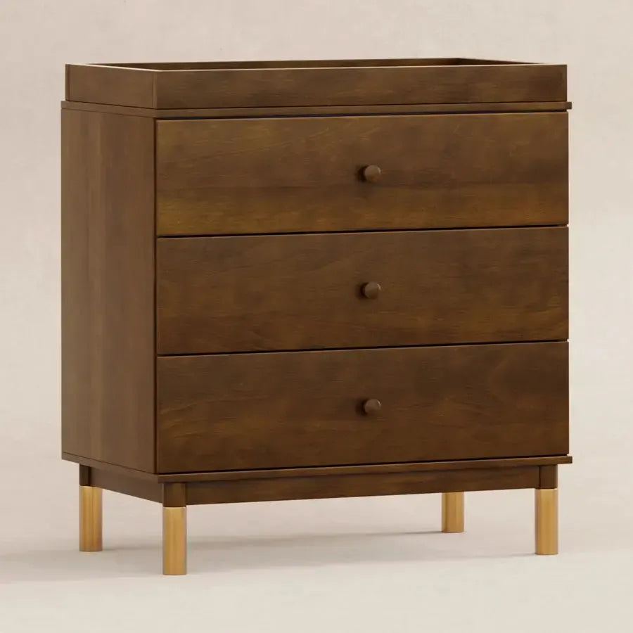 Babyletto Gelato 3-Drawer Changing Table Dresser with Removable Changing Tray - Natural Walnut Finish & Gold Feet - Perfect for Nursery Organization & Baby Care Essentials