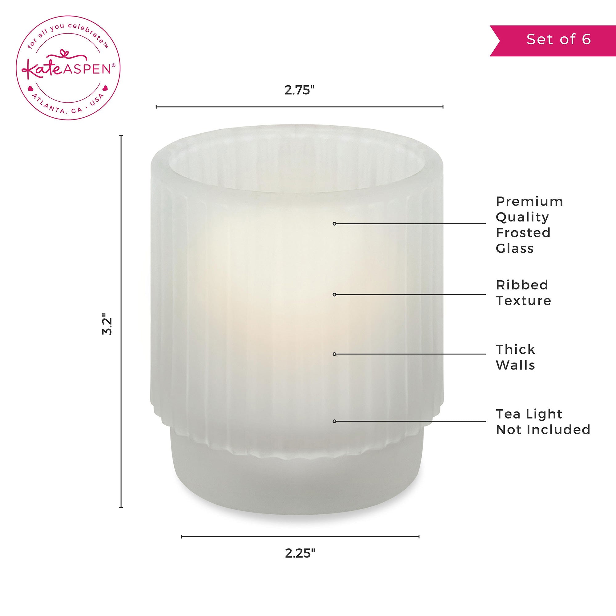 Elegant Ribbed Frosted Glass Votive Candle Holders - Set of 6 for Wedding Centerpieces, Romantic Dinner Decor, and Holiday Table Settings