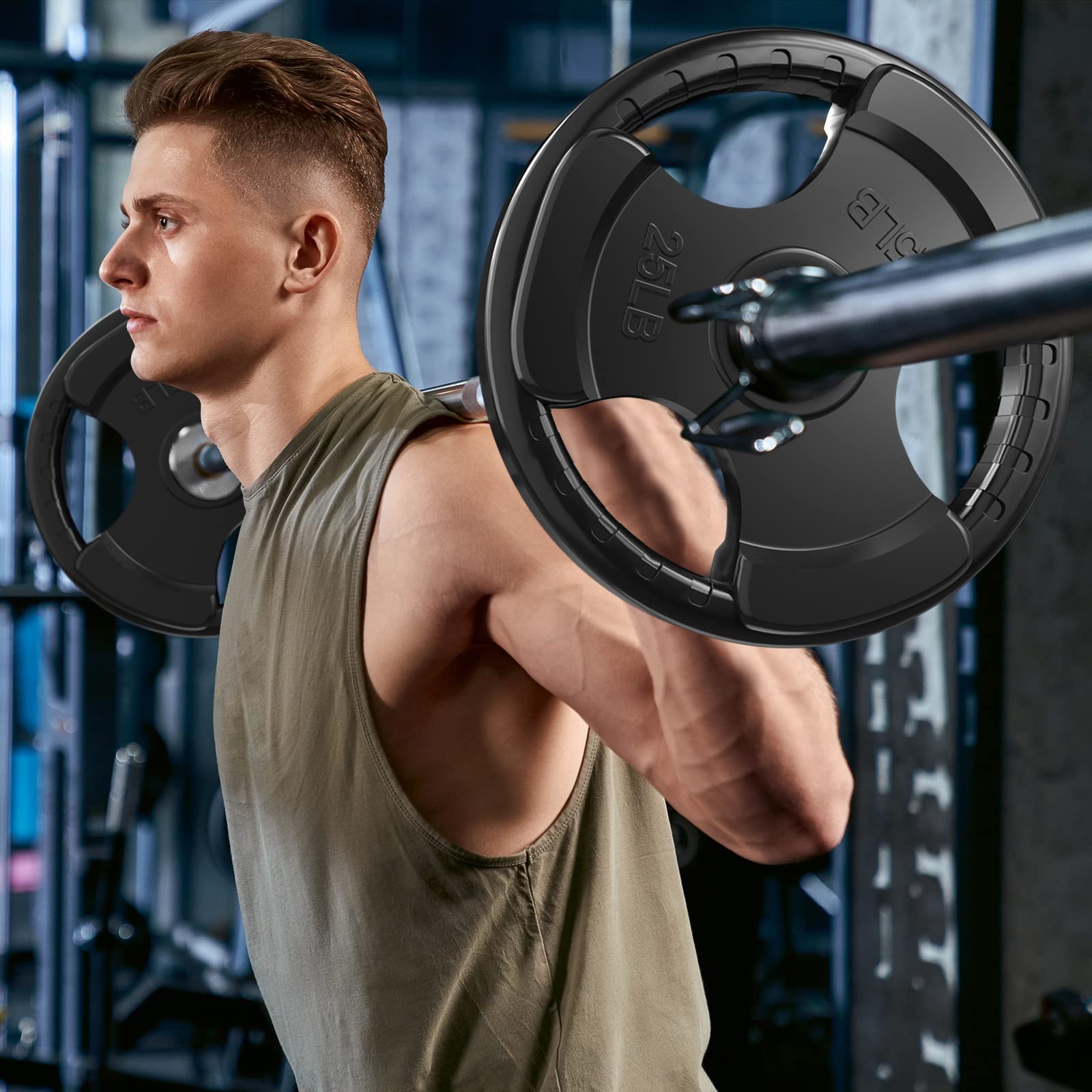 RitFit Olympic Rubber Grip Plates for Barbell - 2-Inch Weight Plates (2.5/5/10/25/35/45 LB) for Weightlifting, Strength Training, CrossFit - Perfect for Home Gym & Commercial Fitness Centers