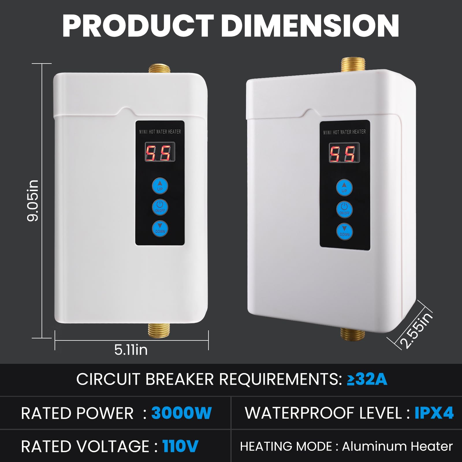 **3000W Electric Tankless Water Heater - Instant On-Demand Hot Water with Remote & Digital Display, 110V for Kitchen, Bathroom, Sink - Perfect for Small Homes, Apartments & RVs**
