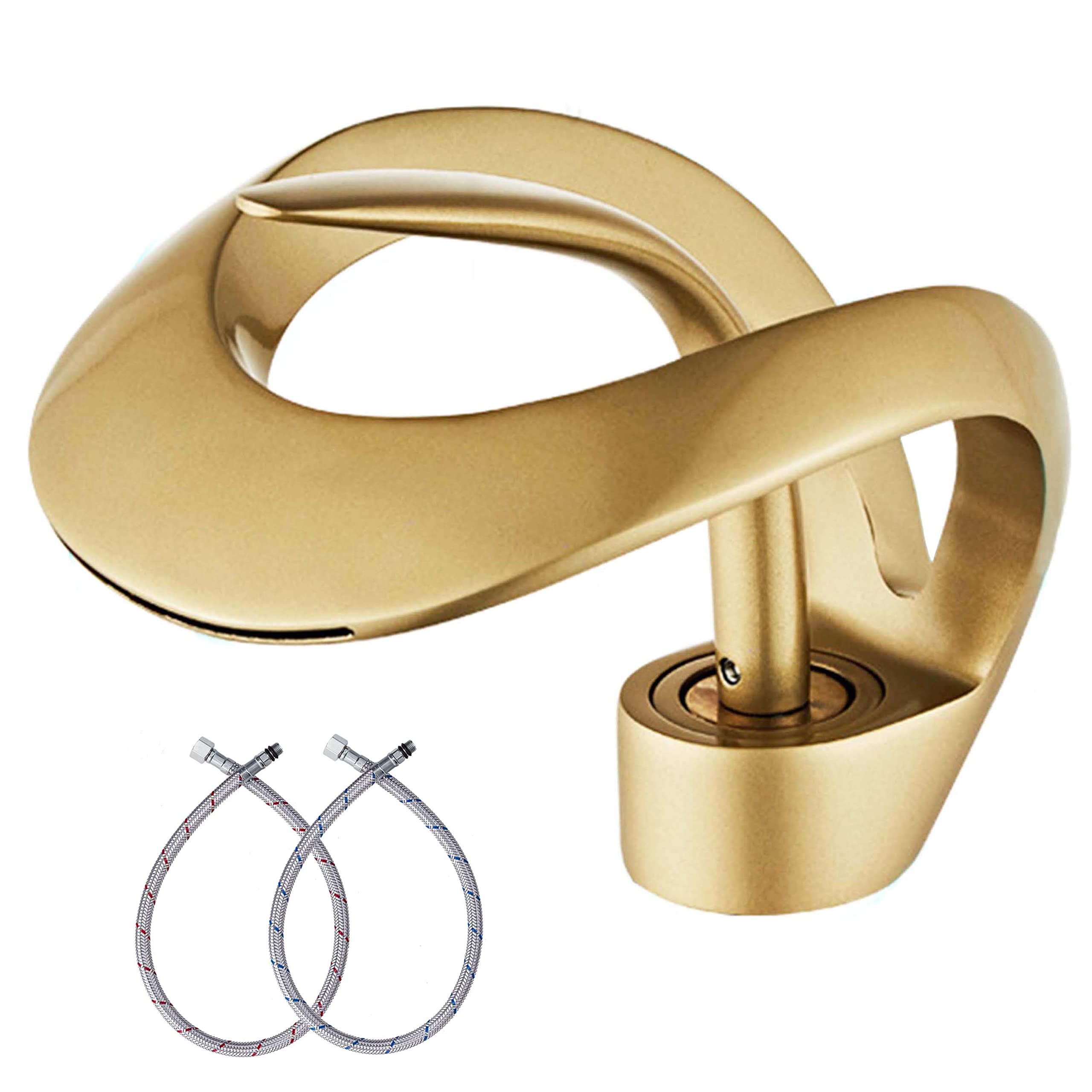 Elegant Brass Waterfall Bathroom Faucet - Brushed Gold for Vanity Sink
