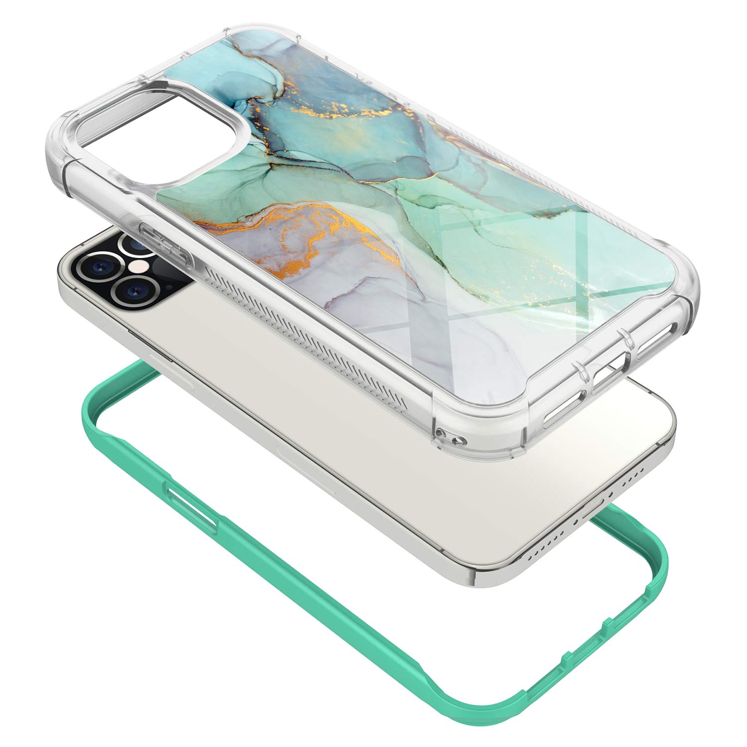 iPhone 12 Pro Max Case 6.7 Inch - Rosebono Hybrid IMD Design, Anti-Scratch Fashion Silicone Cover with Graphic Print, Cute Colorful Protective Skin for iPhone 12 Pro Max (Green Marble) - Perfect for Daily Use, Travel & Outdoor Activities
