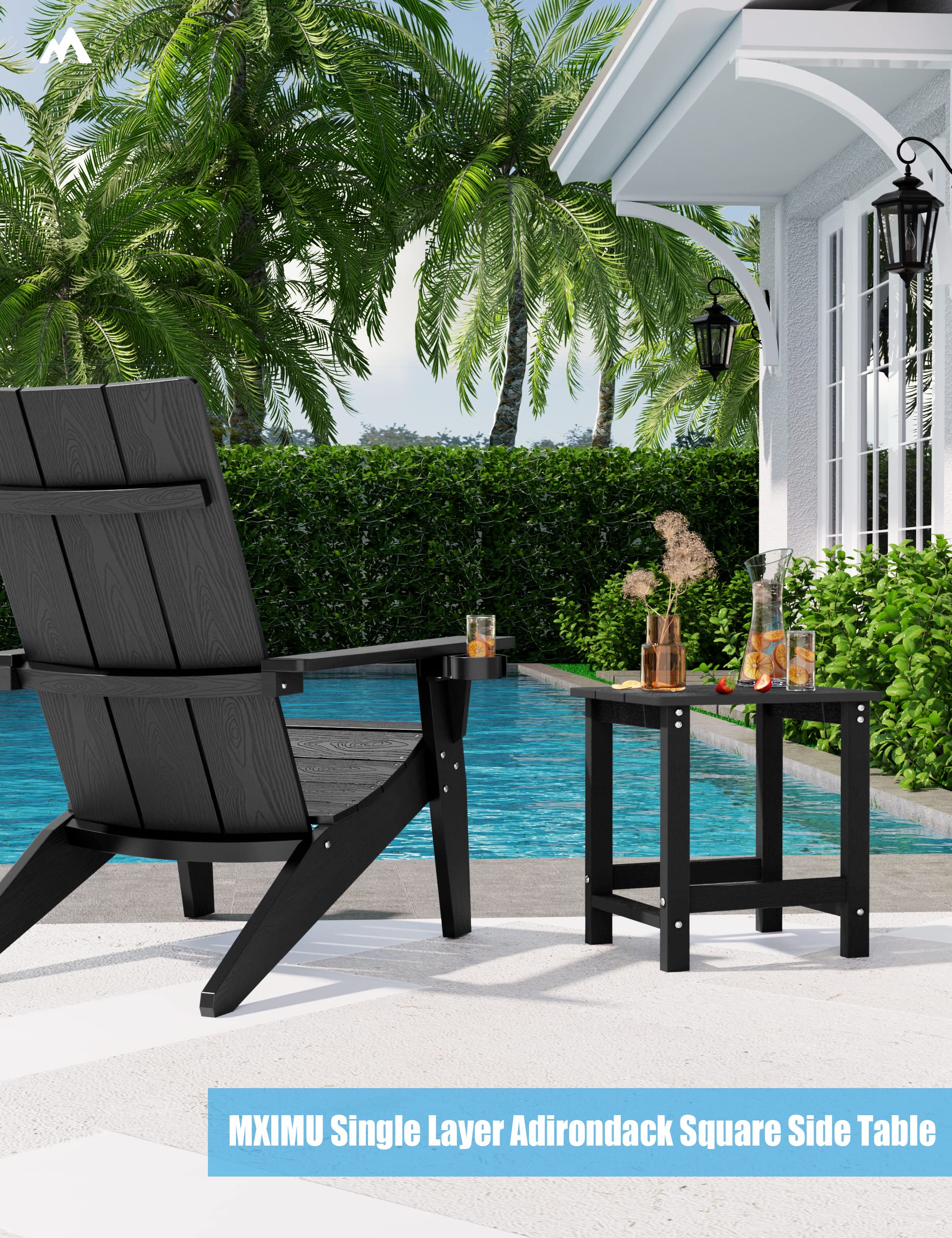 Weather-Resistant MXIMU Outdoor Adirondack Square Side Table - Durable Patio End Table for Backyard, Pool, Porch & Indoor Use - Perfect for Relaxing, Entertaining & Decorating