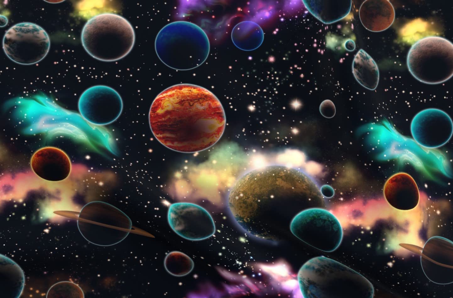 Space Planets Galaxy Solar System Earth Stars Printed Cotton Poplin Fabric by Spoonflower - Fat Quarter for Sewing, Quilting, Dresses & DIY Crafts | Perfect for Space-Themed Bedding, Curtains and Home Decor