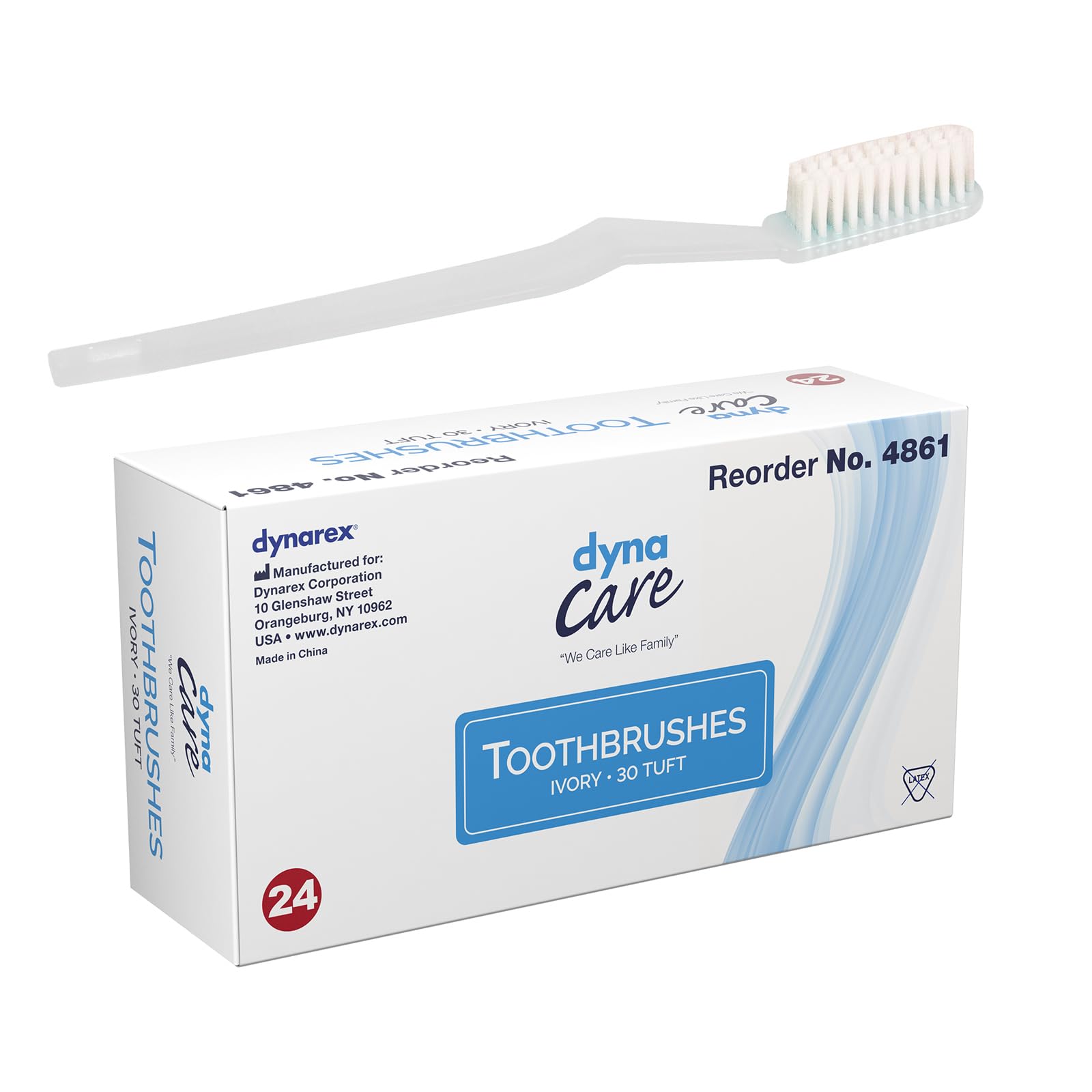 Dynarex 4861 Adult Toothbrushes - 30 Tuft Soft Bristles, Pack of 144 | Ideal for Dental Clinics, Hospitals & Bulk Home Use