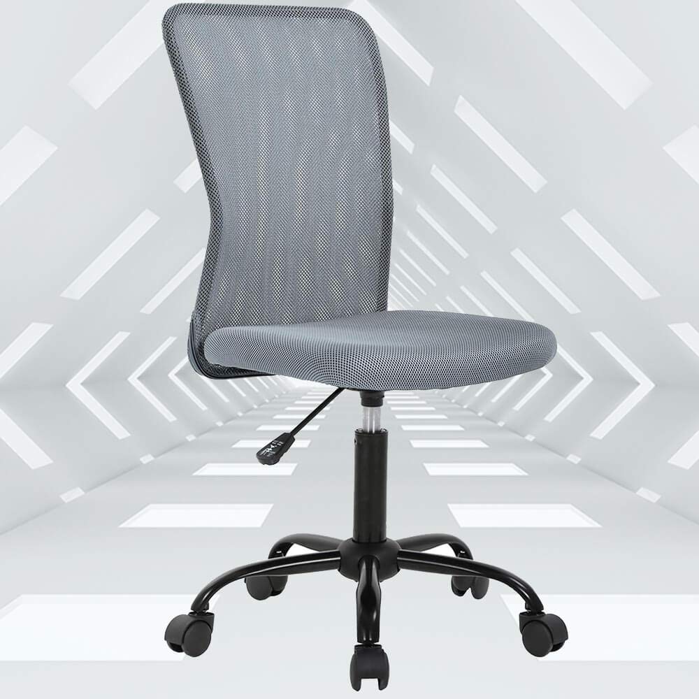 Ergonomic Mesh Office Chair - Mid Back Adjustable Swivel Rolling Desk Chair with Lumbar Support, No Armrests - Grey | Perfect for Home Office, Gaming & Workspace Comfort