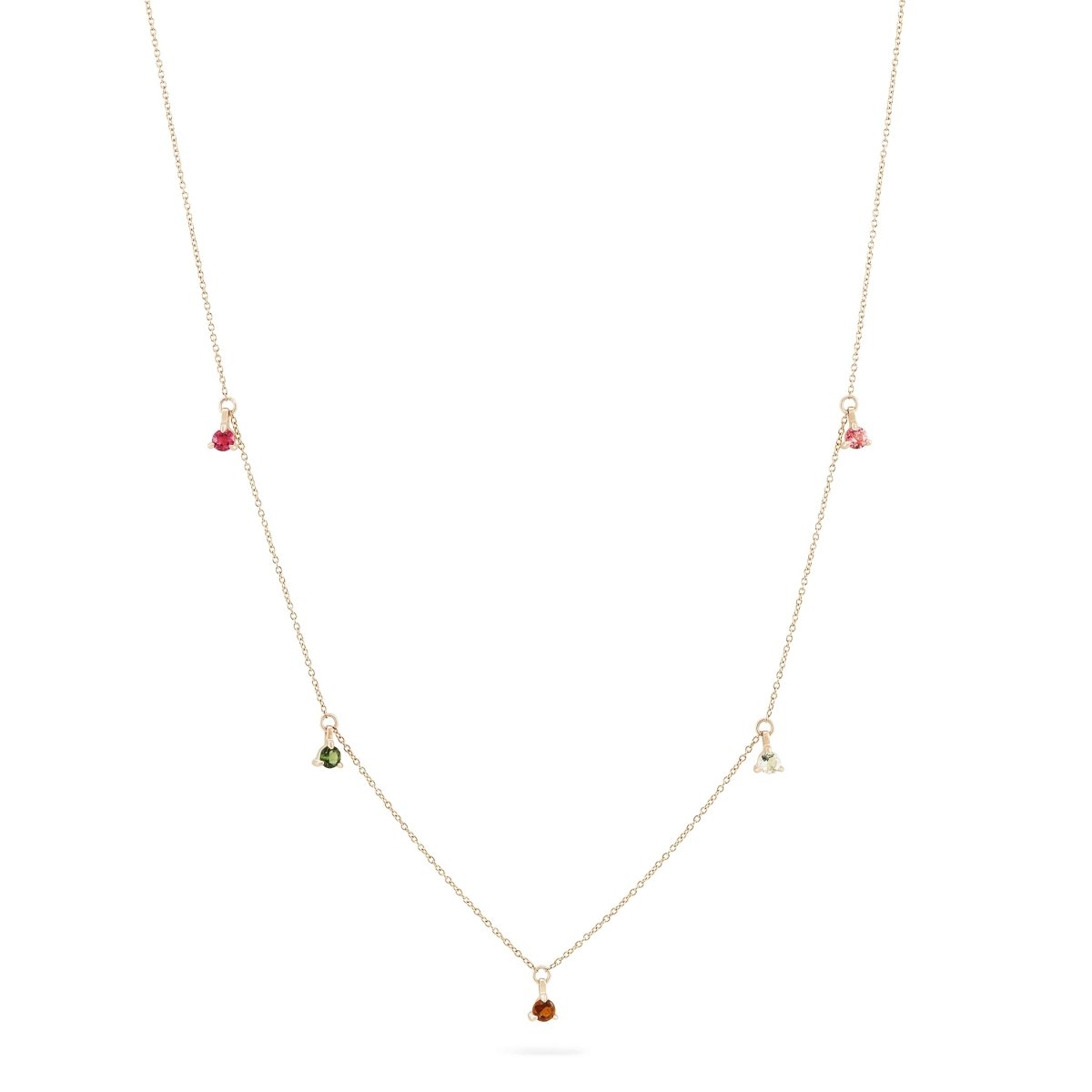 14K Yellow Gold Wildflower Tourmaline Petal Necklace - Dainty Floral Jewelry for Women, Gift for Her, Birthday, Anniversary, Valentine's Day