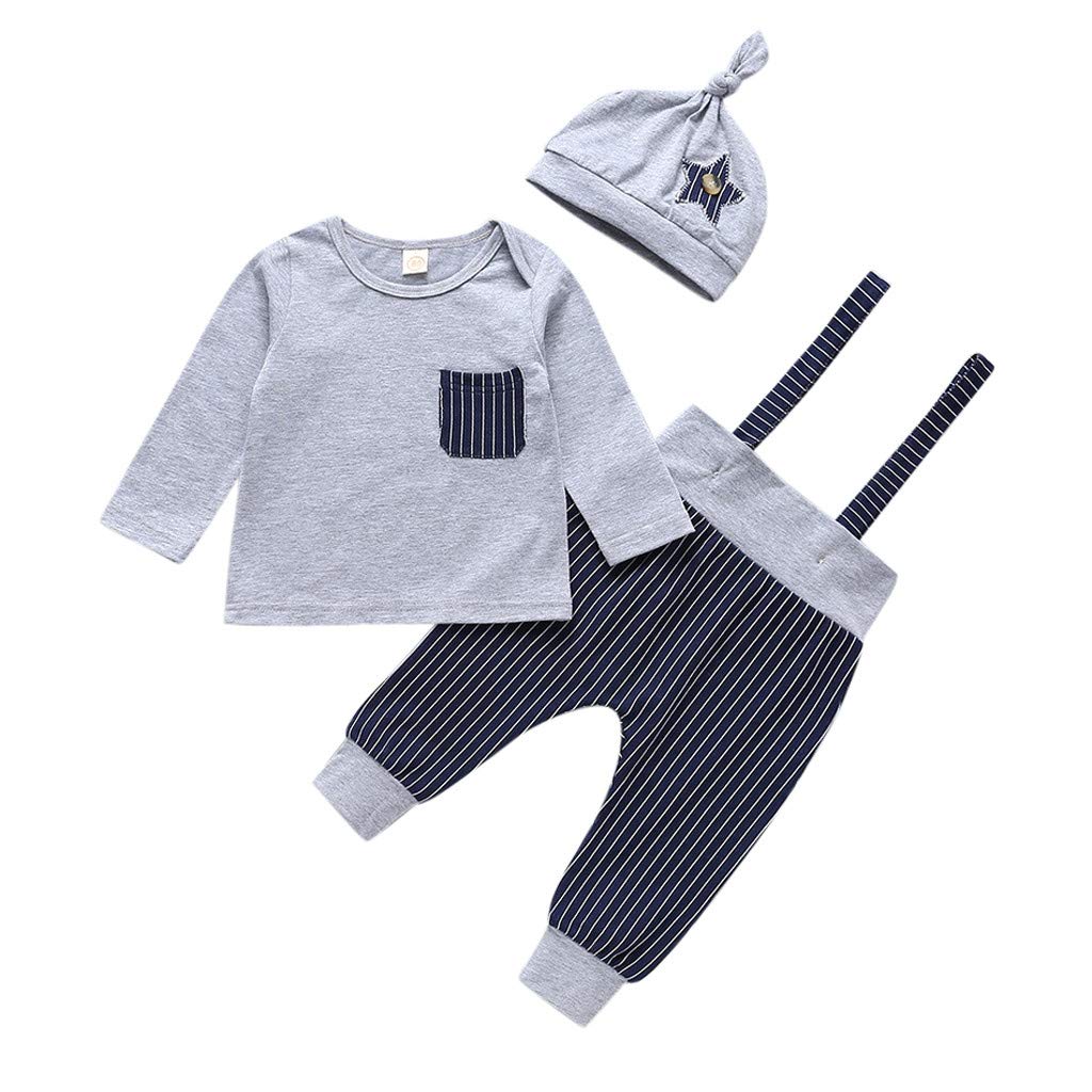 Baby Boys 3-Piece Clothing Set | Newborn Infant Striped Top, Pants & Hat Outfit | Long Sleeve Fall & Spring Wear | Perfect for Daily Outings, Photo Shoots & Special Occasions