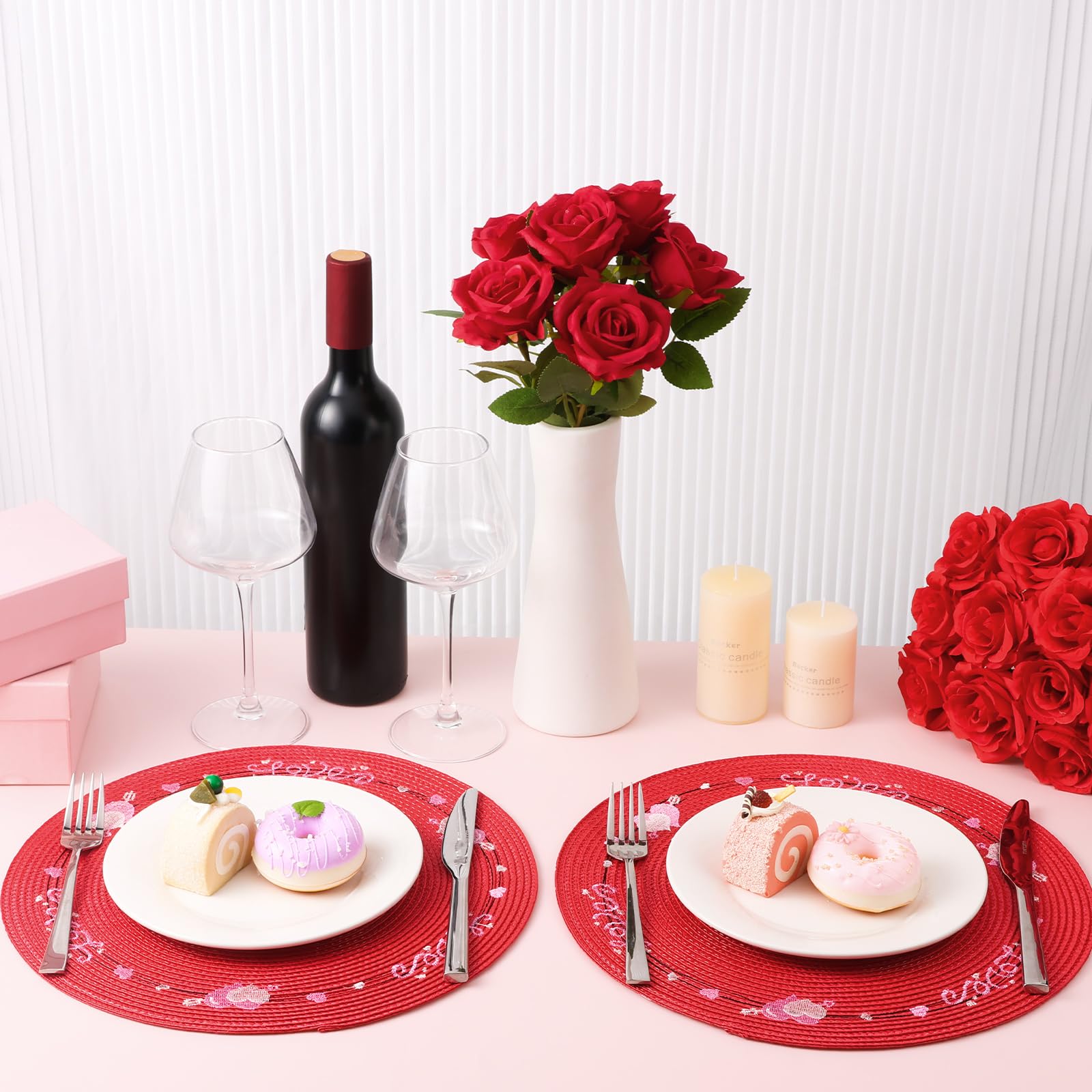 6-Piece Heart-Shaped Placemats Set - Red Round Table Decor for Weddings, Mother's Day & Farmhouse Dining | Indoor Kitchen Decorations for Parties & Everyday Use