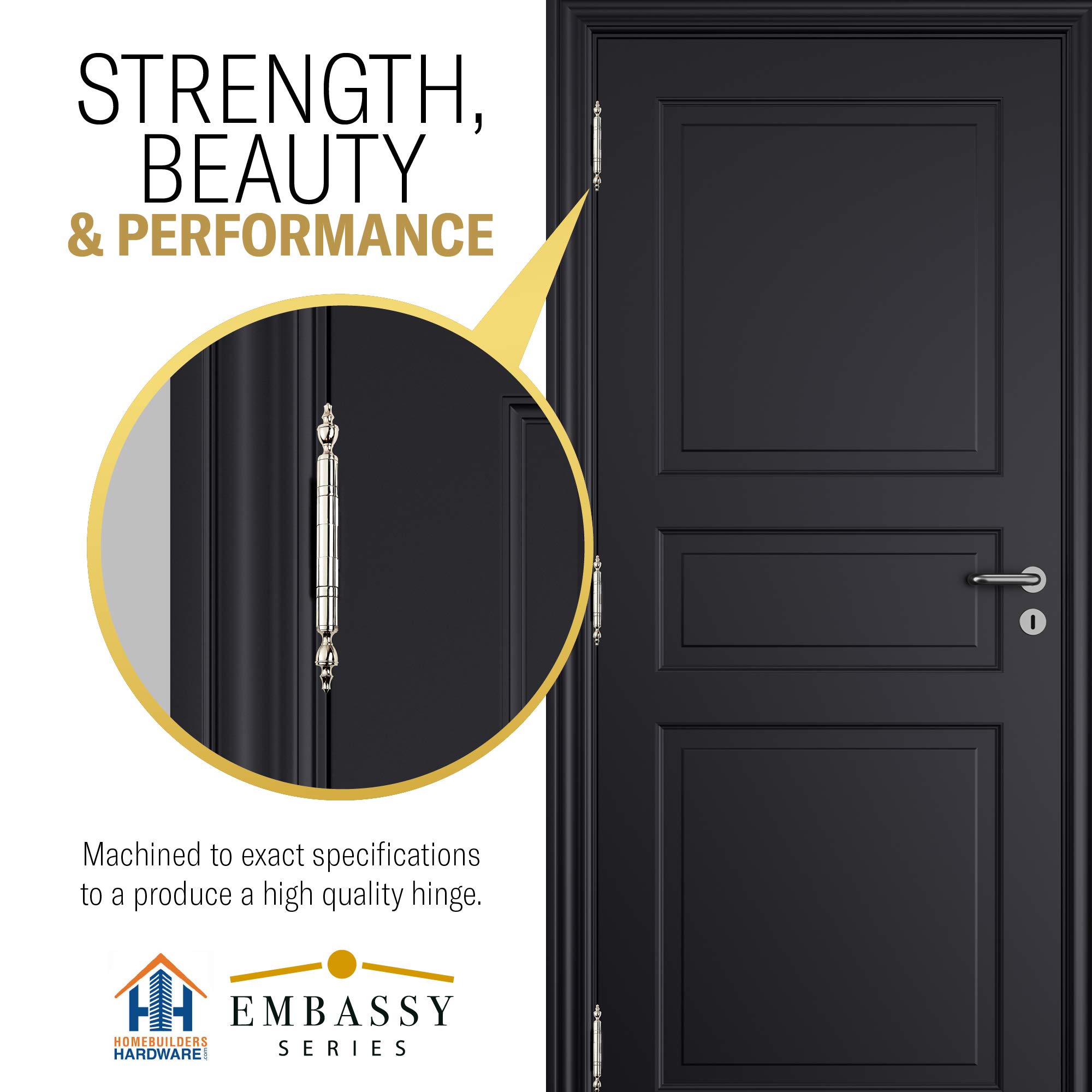 Solid Brass Door Hinge 3.5x3.5 Inch - Heavy Duty Ball Bearing for Home Improvement