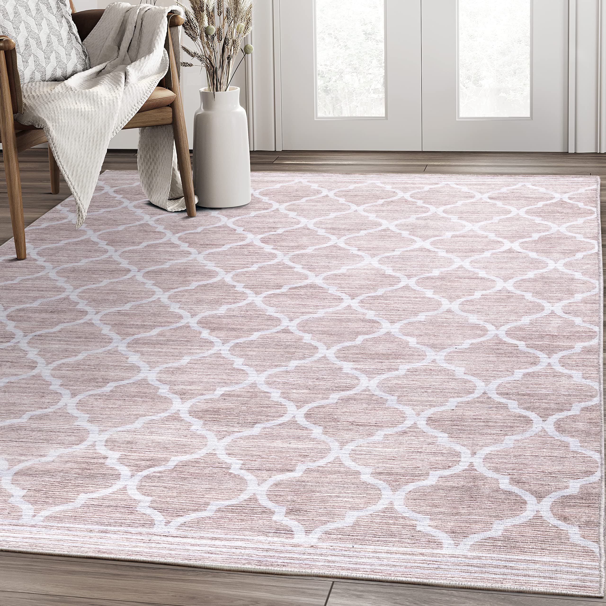 Abani 8' x 10' Cream Rectangular Area Rug - Soft Polypropylene Modern Large Rug for Living Room Bedroom, Machine Washable Stain Resistant Non-Shedding - Perfect for Home Office Decor & High Traffic Areas