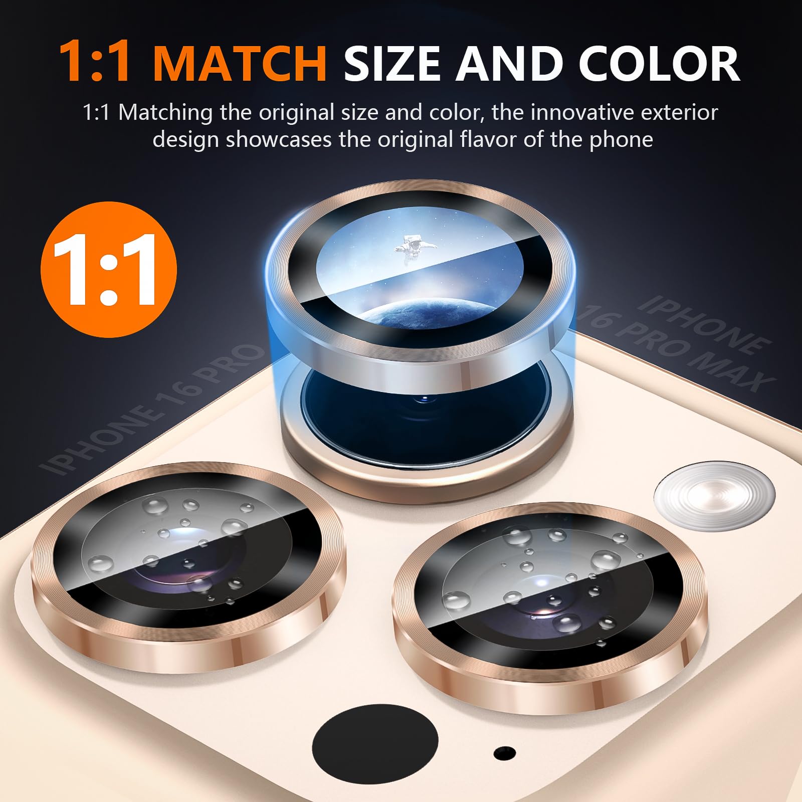 Suoman Premium Metal CD Lines 9H Tempered Glass Camera Lens Protector for iPhone 16 Pro & 16 Pro Max - HD Scratch Resistant, Individual Lens Cover in Bronze | Perfect for Outdoor Photography, Travel & Daily Protection