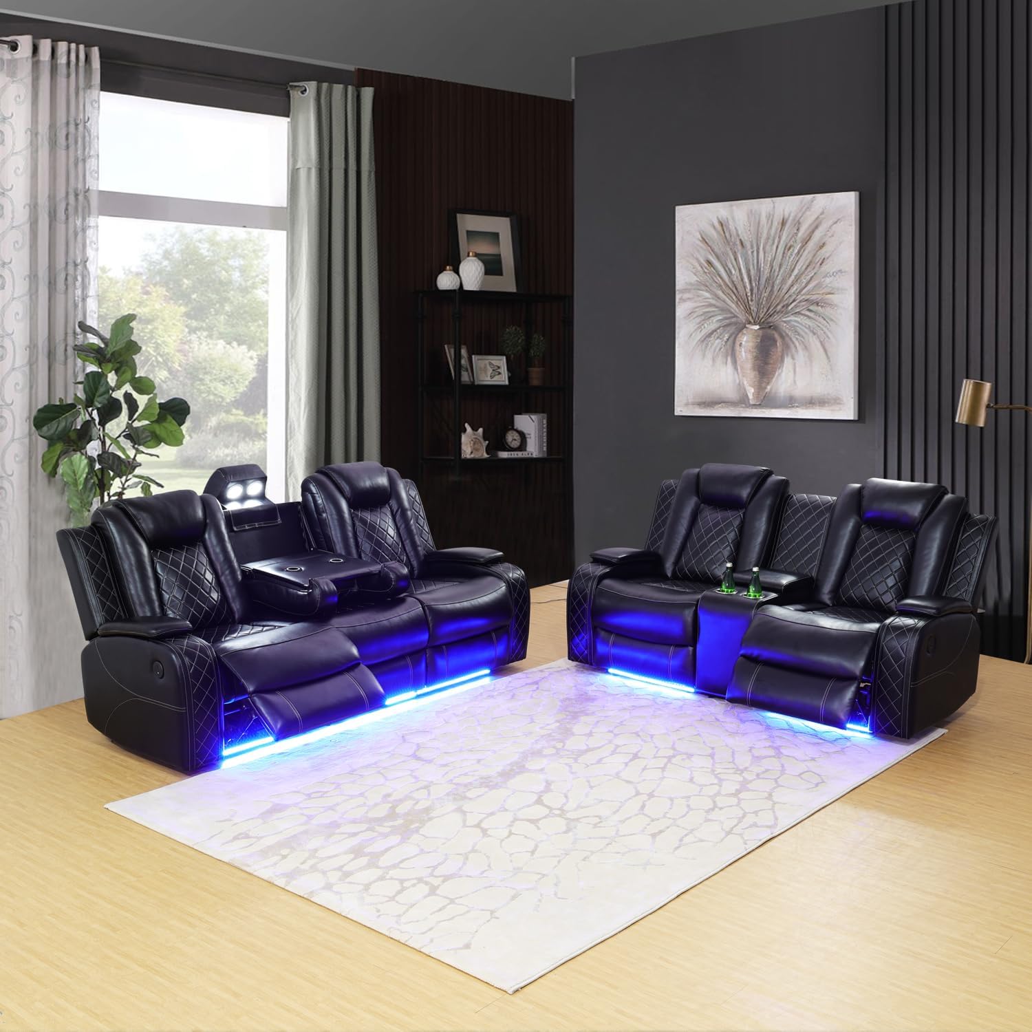 Luxury Power Recliner Sofa Set - Leather Reclining Loveseat & Sofa for Living Room, Small Space, RV, Home Office & Home Theater (Black, Sofa+Loveseat) - Perfect for Movie Nights & Relaxing