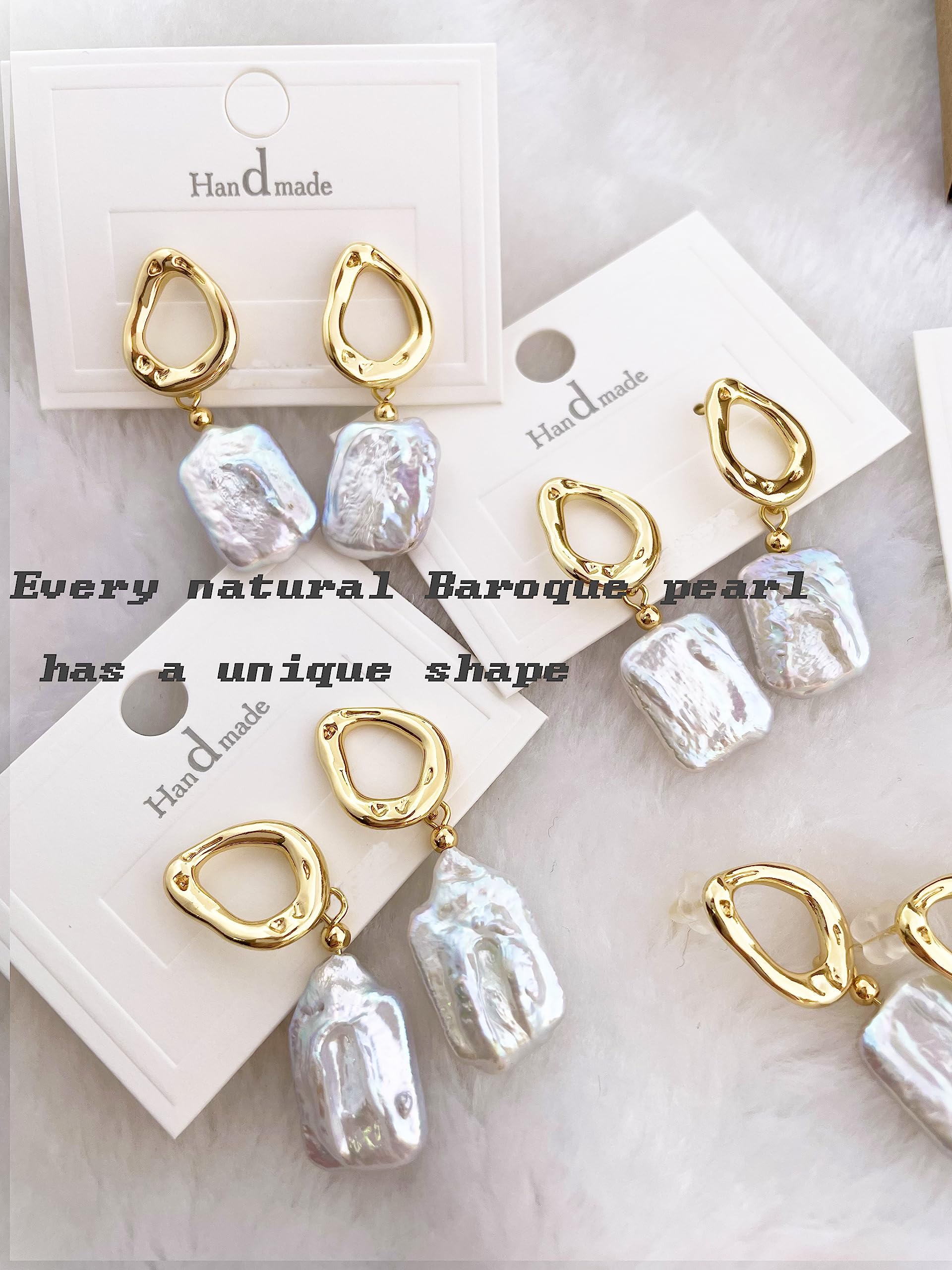 Elegant Baroque Pearl Earrings for Women - Cultured Freshwater Pearl Stud Hoop Square Statement Jewelry - 14K Gold Plated Drop Dangle Earrings - Perfect for Bridal Wedding, Birthday Gifts & Special Occasions