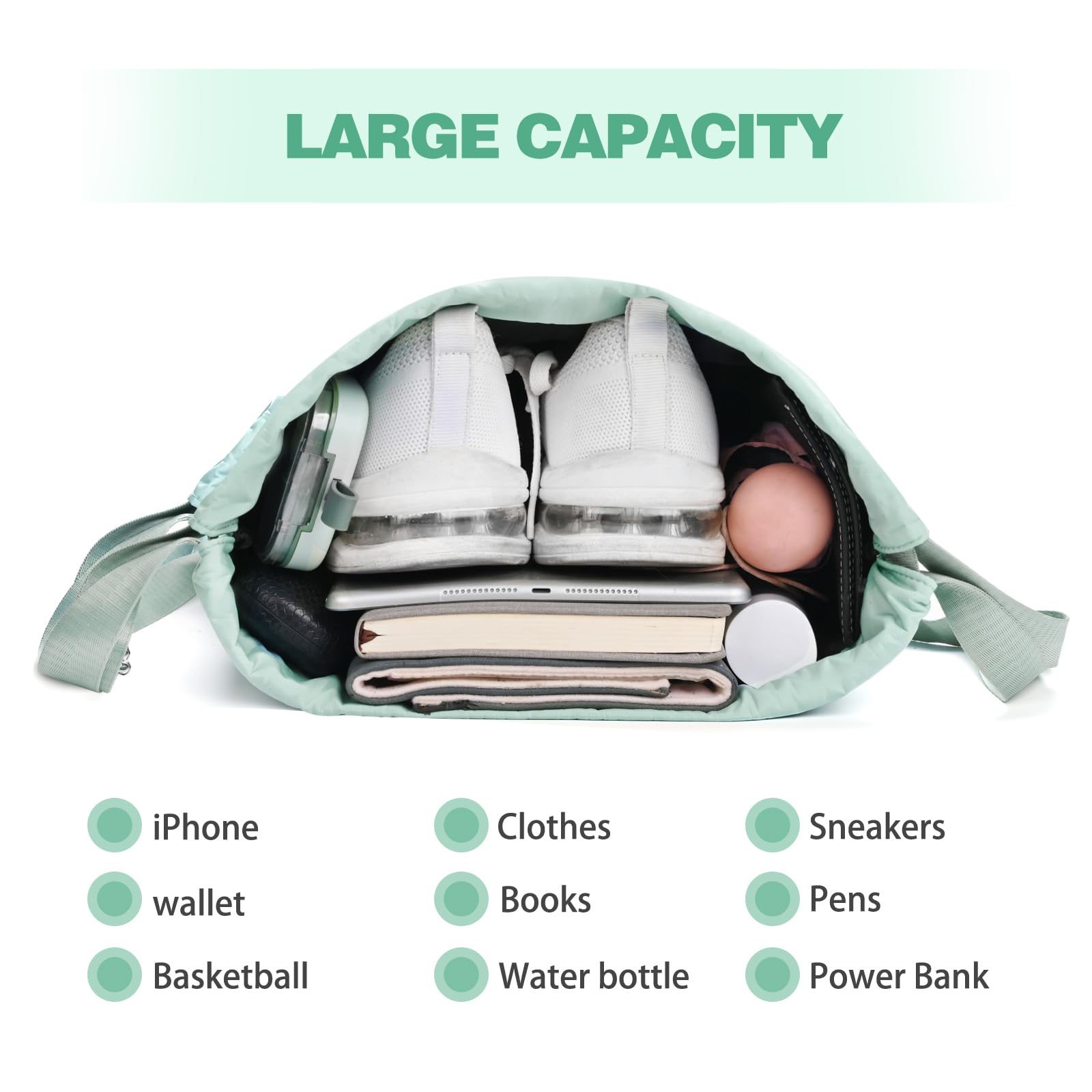 **Water-Resistant Drawstring Backpack with Wet Pocket - Gym, Beach & Swim Bag for Women & Men - Mint Green - Perfect for Workouts, Travel & Outdoor Activities**