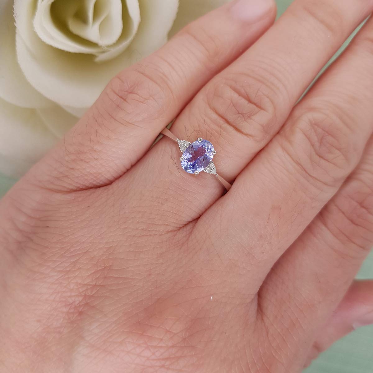 0.92 Carat Oval Tanzanite & Diamond Engagement Ring for Women - Sterling Silver Promise Bridal Ring - Dazzlingrock Collection - Perfect for Proposals, Anniversaries & Special Occasions
