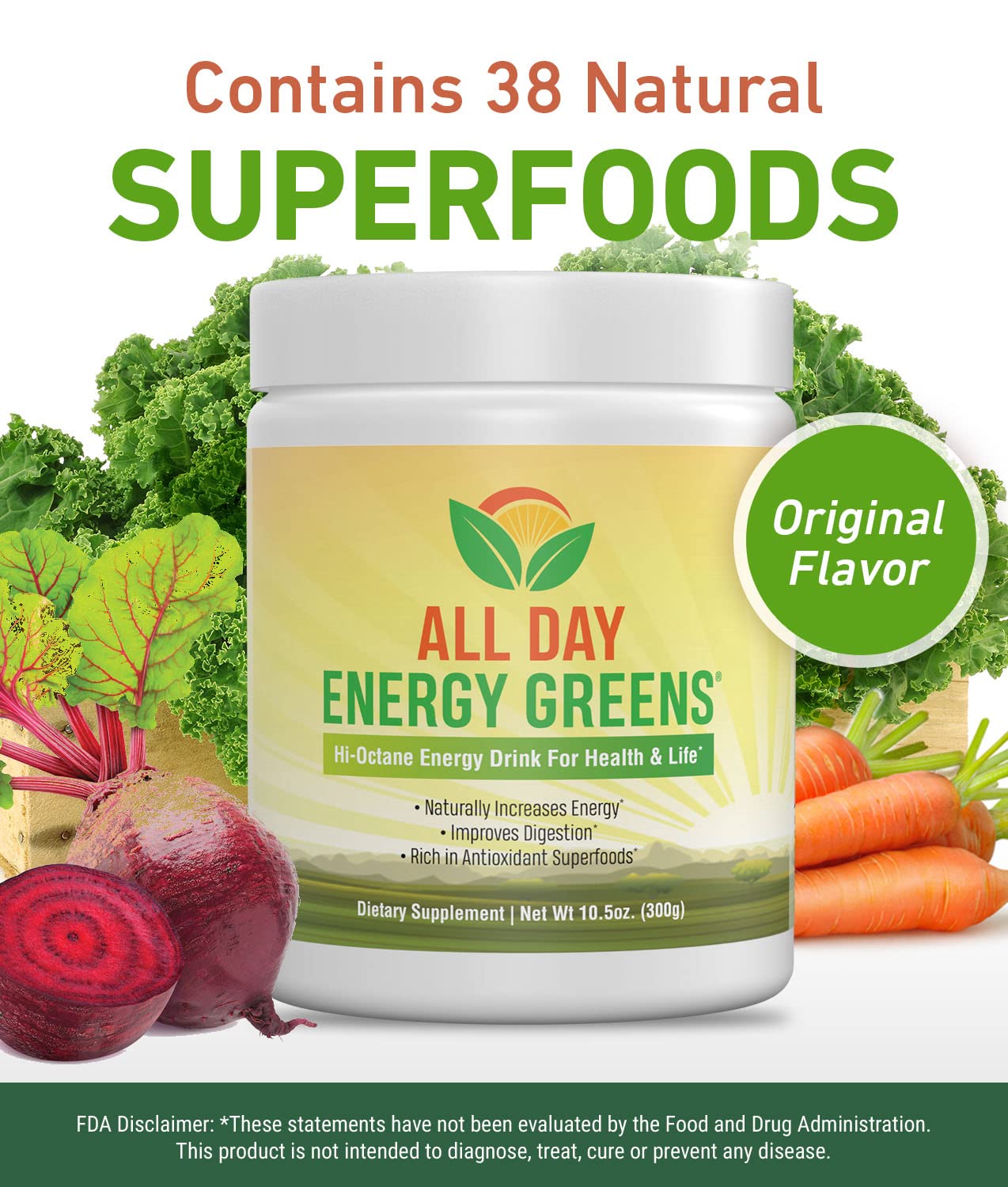 IVL - All Day Energy Greens Powder Superfood Supplement - Organic Super Greens Blend for Optimal Nutrition, Energy & Digestion - Green Juice Boost for Smoothies, Shakes & Healthy Lifestyle