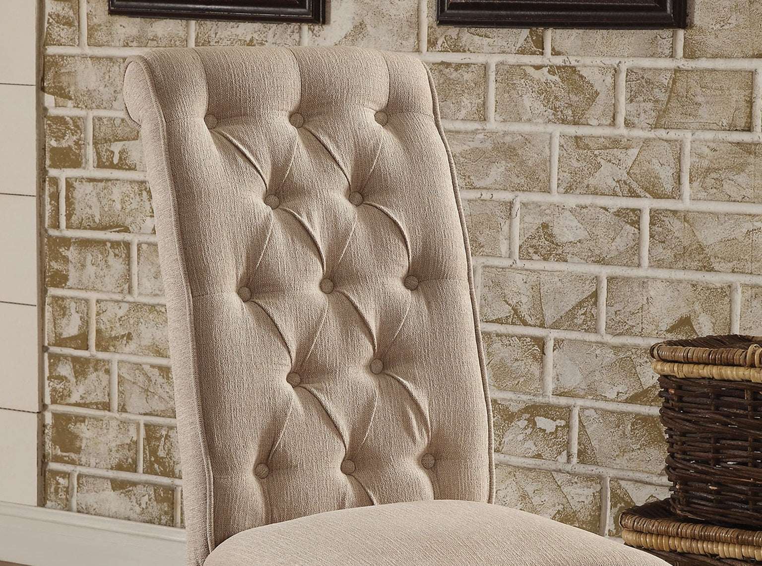 Contemporary Rustic Style Beige Fabric Upholstered Tufted Dining Chairs, Set of 2 - Perfect for Kitchen, Breakfast Nook & Farmhouse Dining Room Decor