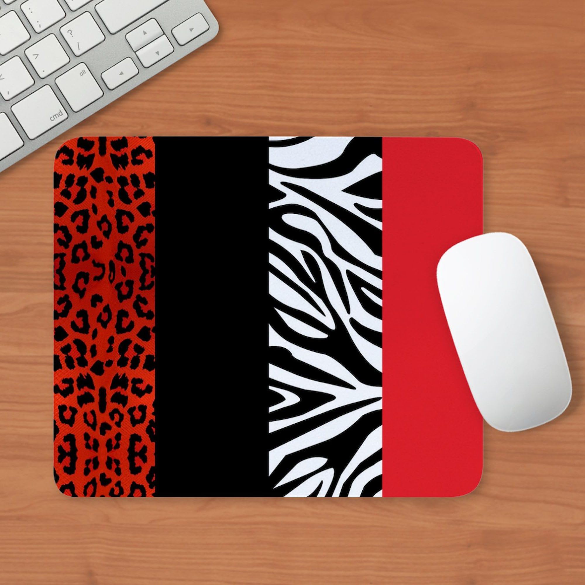 Red Leopard & Zebra Print Non-Slip Rubber Gaming Mouse Pad - Animal Themed Computer Accessory for Office, Home & Gaming Setup