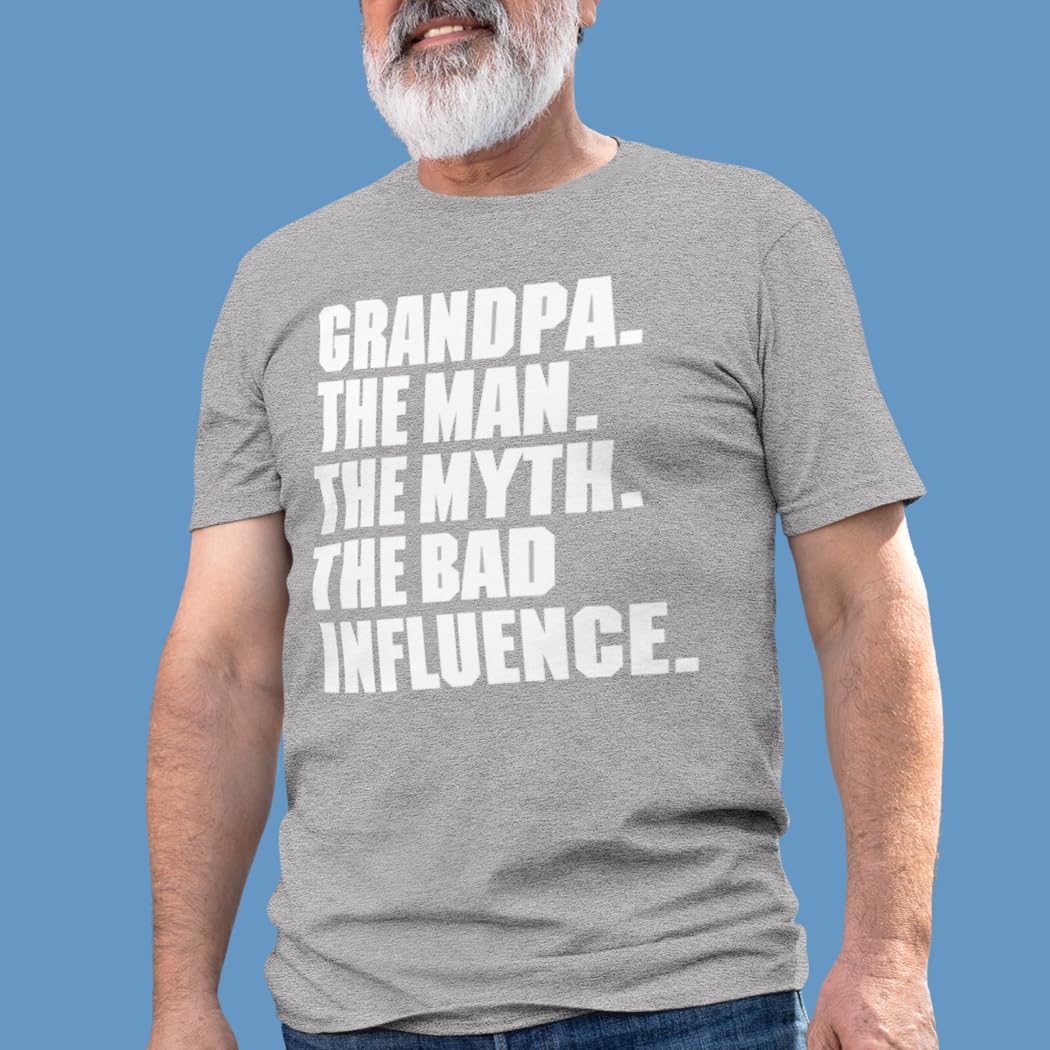 Grandpa The Man The Myth The Bad Influence Funny Vintage T-Shirt - Cool Novelty Gift for Dad, Grandfather & Family - Perfect for Birthdays, Father's Day & Casual Wear