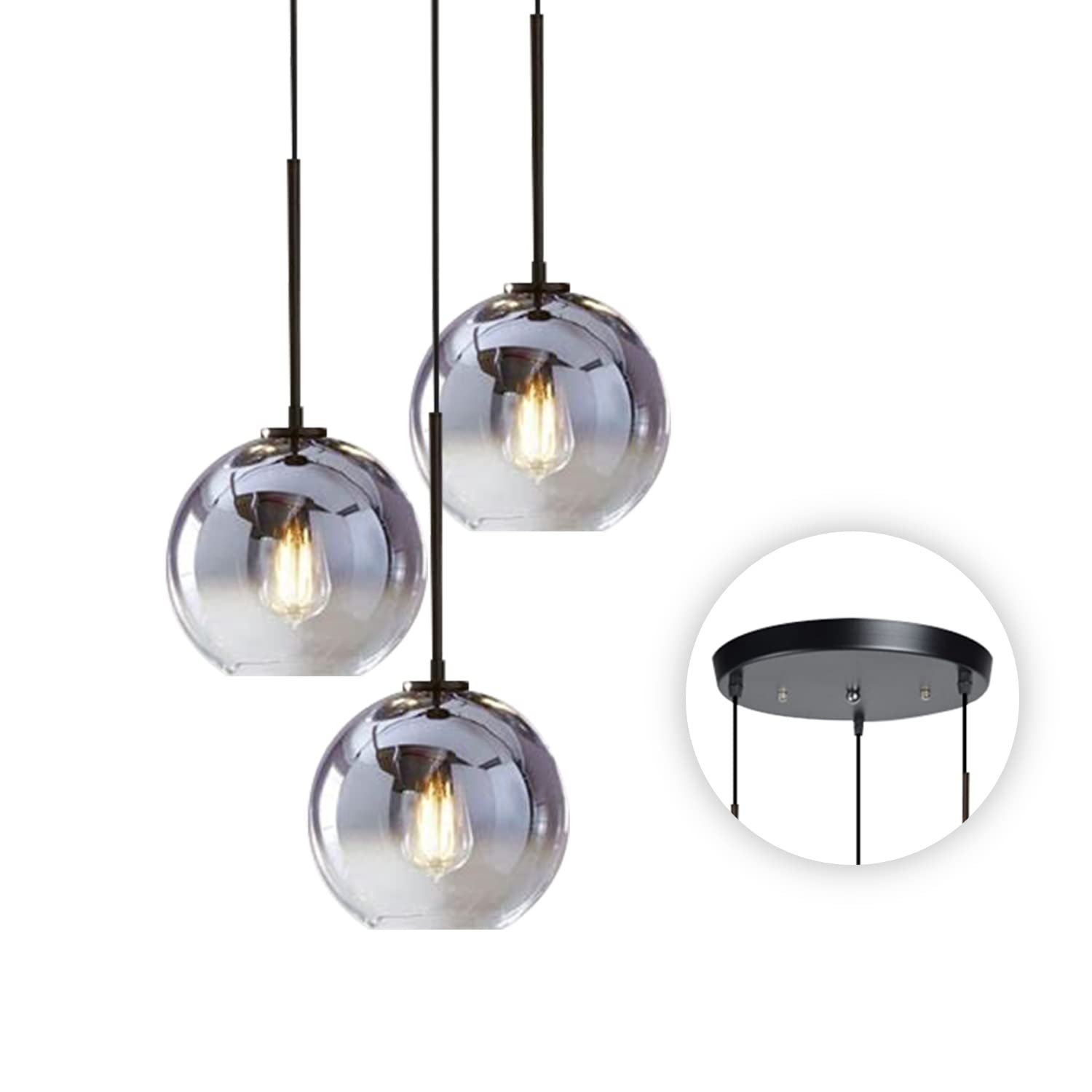 KCO Lighting 3-Pendant Modern Ceiling Chandelier - Large Glass Cluster Fixture with Nordic Mercury Glass Design | Perfect for Dining Room, Living Room & Bedroom Lighting