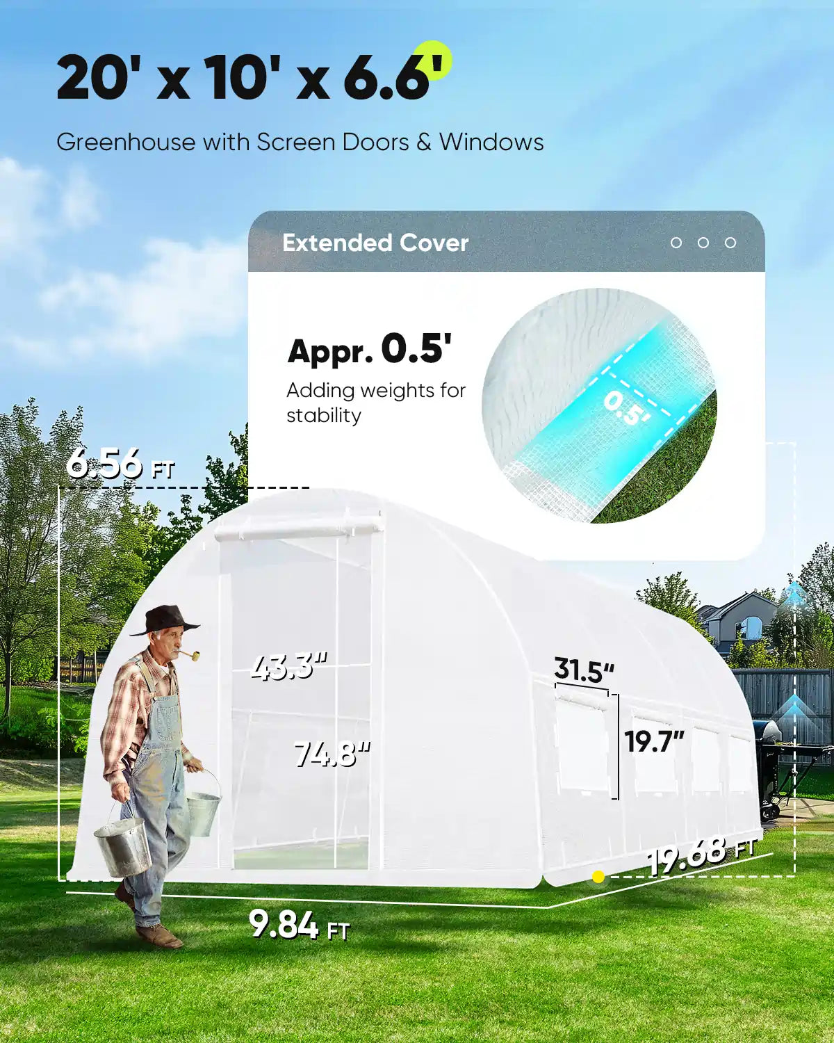 20' x 10' x 6.6' Large Walk-in Greenhouse for Outdoor Gardening - Perfect for Growing Vegetables, Flowers & Plants Year-Round