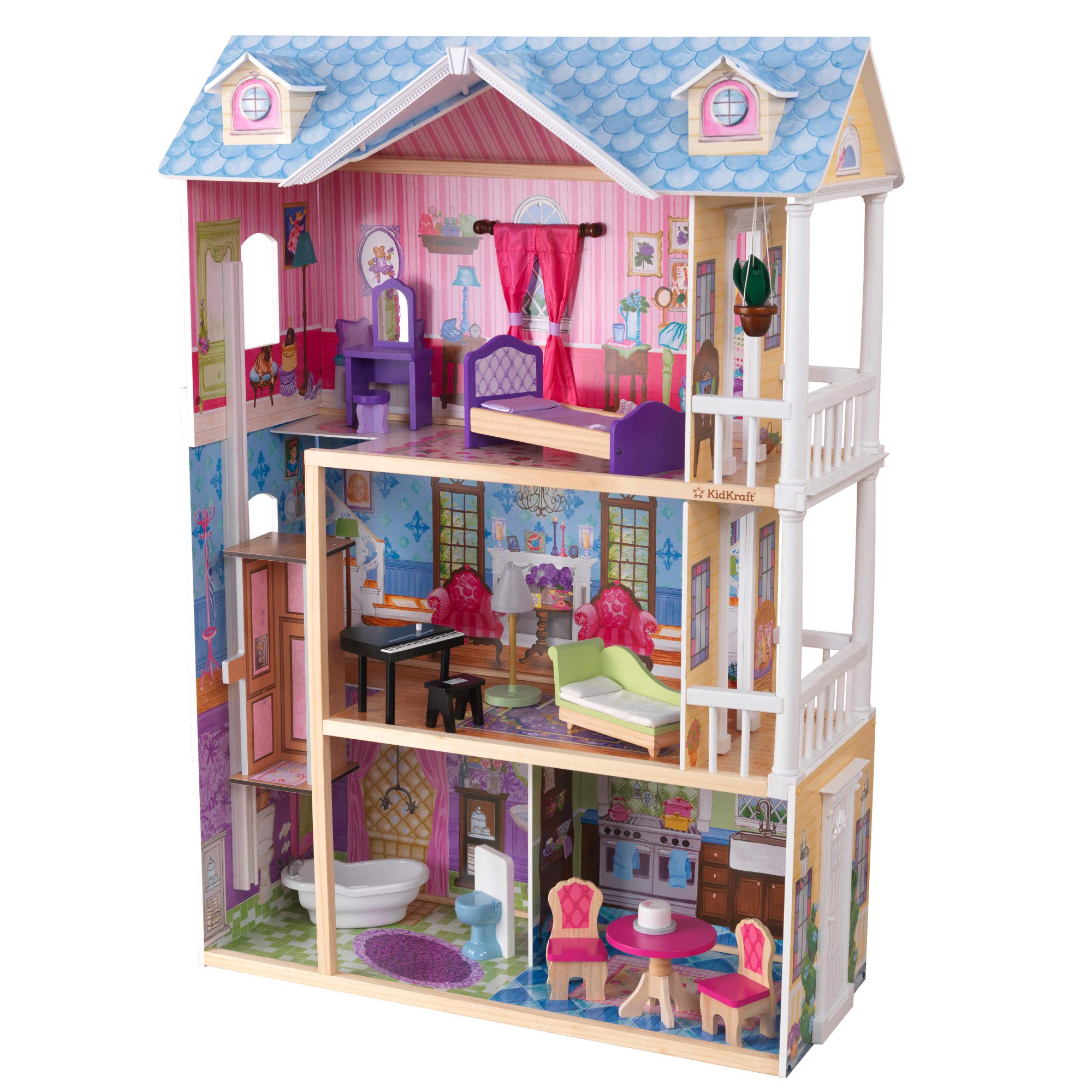 KidKraft My Dreamy Wooden Dollhouse with Lights & Sounds - 3-Story Wooden Doll House with Elevator, 14 Accessories - Perfect Gift for Girls Ages 3+ | Pretend Play, Imaginative Play, Birthday Gift Idea