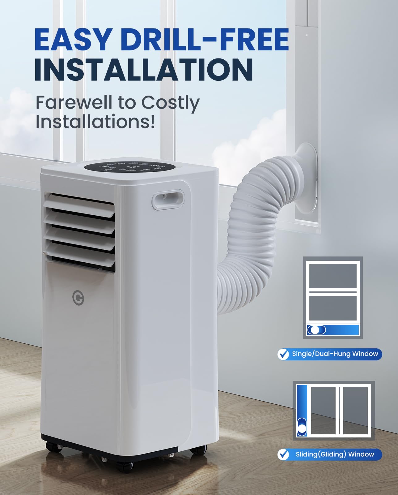 Portable Air Conditioner 9000 BTU - 4-in-1 AC Unit with Dehumidifier, Cooling Fan, Digital Display & Remote Control - Window Kit Included - Cools Rooms Up to 269 Sq.Ft - Perfect for Bedrooms, Living Rooms, Home Offices & Small Apartments