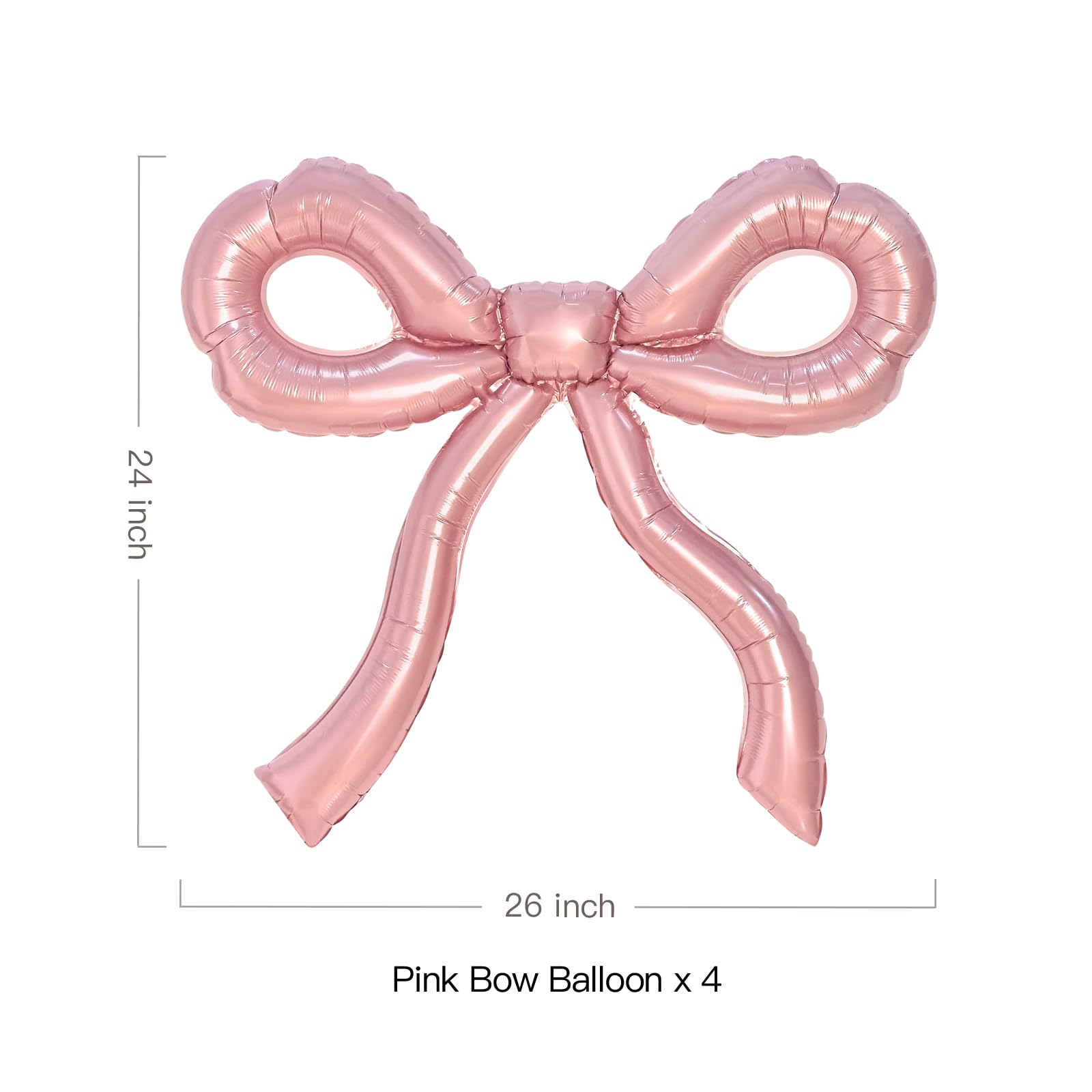 Pink Bow Balloons Set of 4 - Elegant Birthday Decorations, Baby Shower & Bridal Shower Party Supplies - Perfect for Themed Parties, Gender Reveals and Wedding Decorations