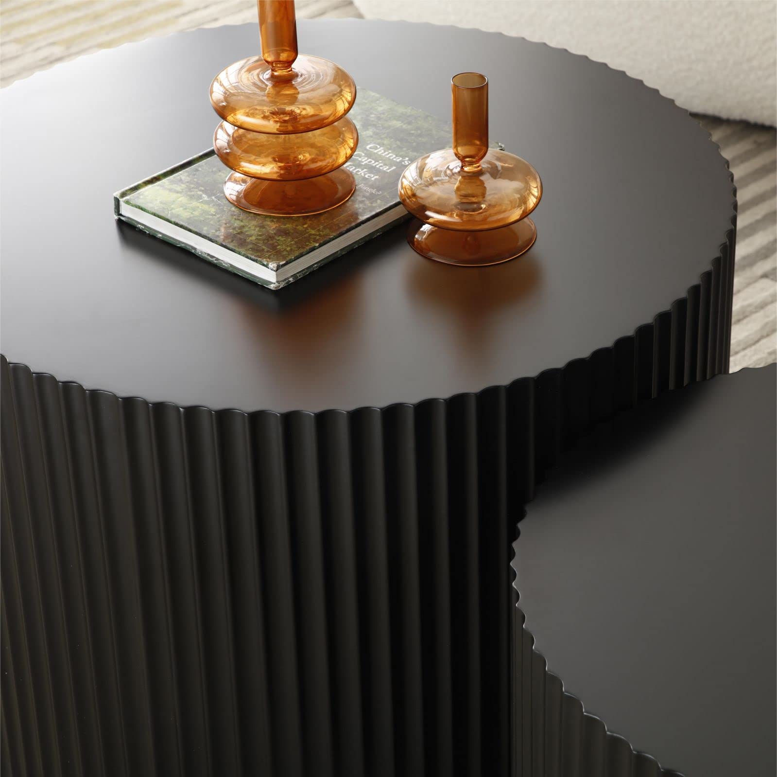 Modern Round Nesting Coffee Table Set of 2 - Black Accent Tables for Living Room, Small Space Furniture for Apartments & Cozy Homes