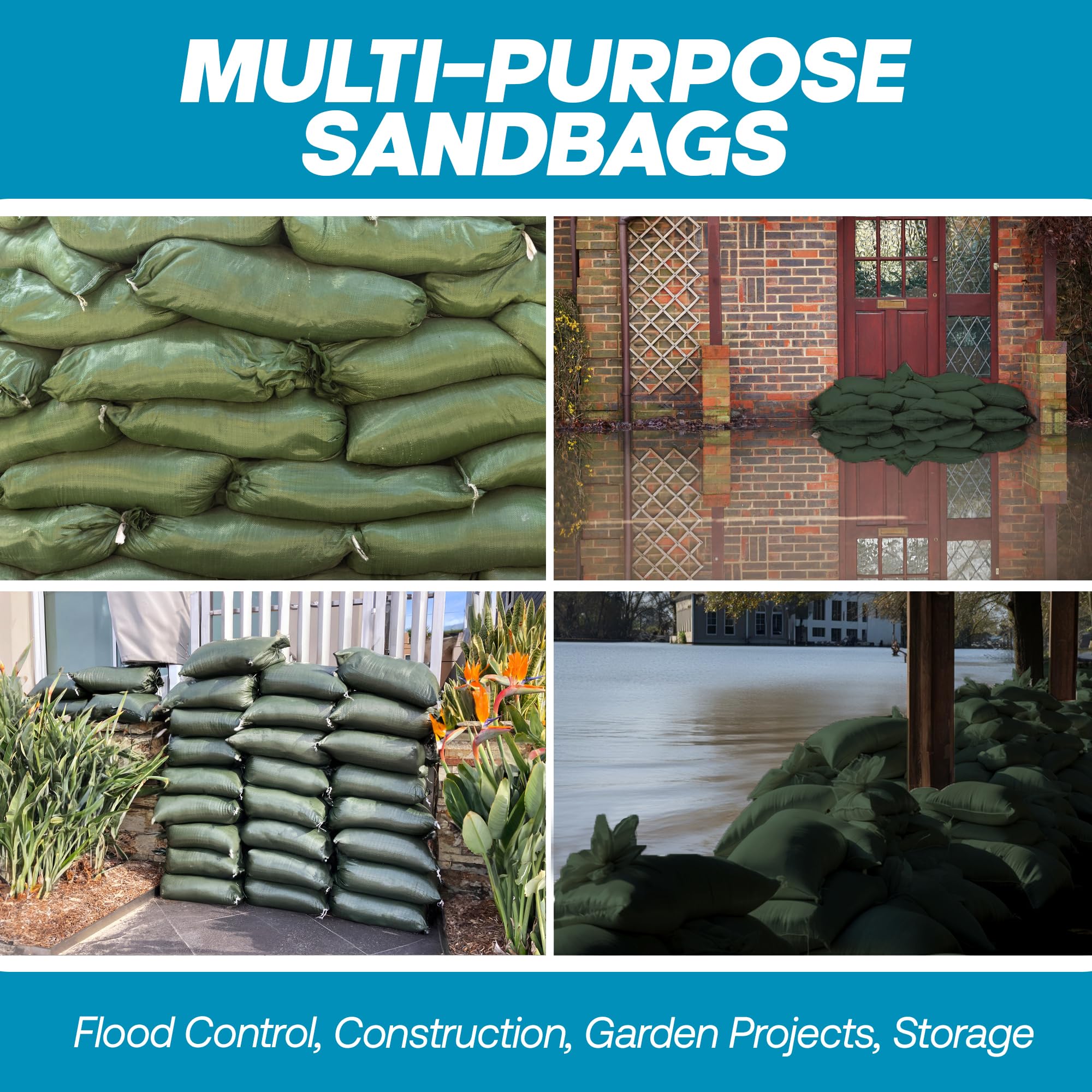 100-Pack Heavy Duty Military Green Sandbags with Ties - 14