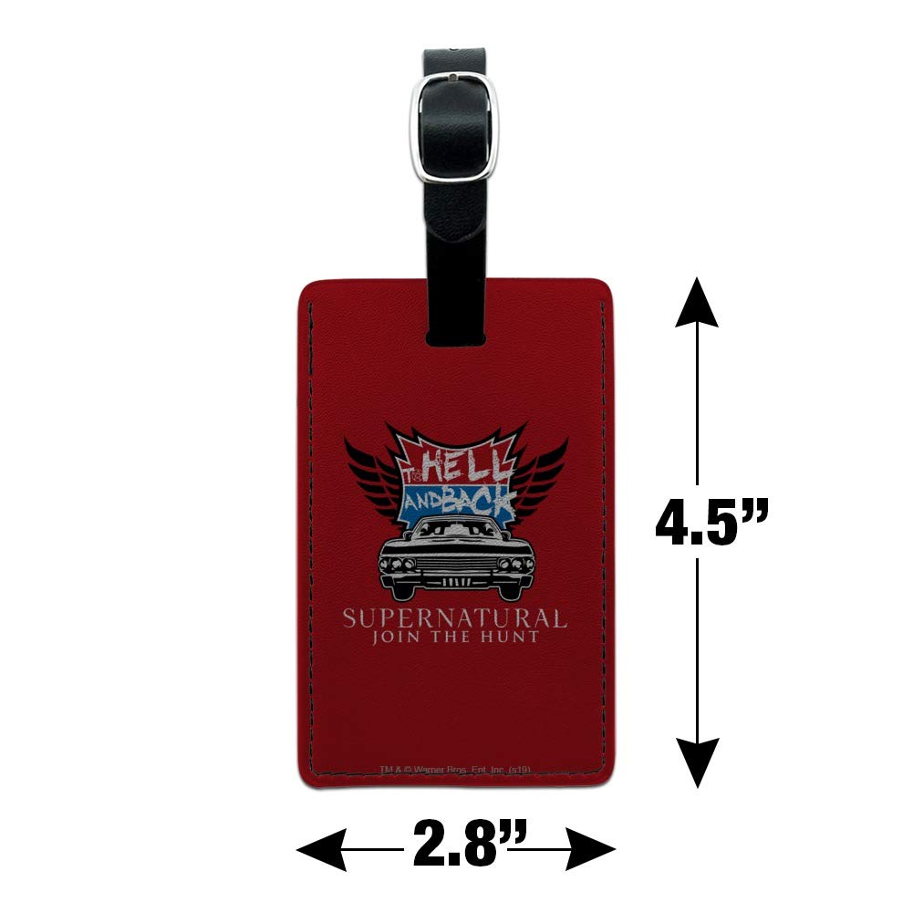 Supernatural to Hell and Back Rectangle Leather Luggage Tag - Durable Carry-On ID Tag for Travel Bags - Perfect for Suitcases, Backpacks & Duffel Bags