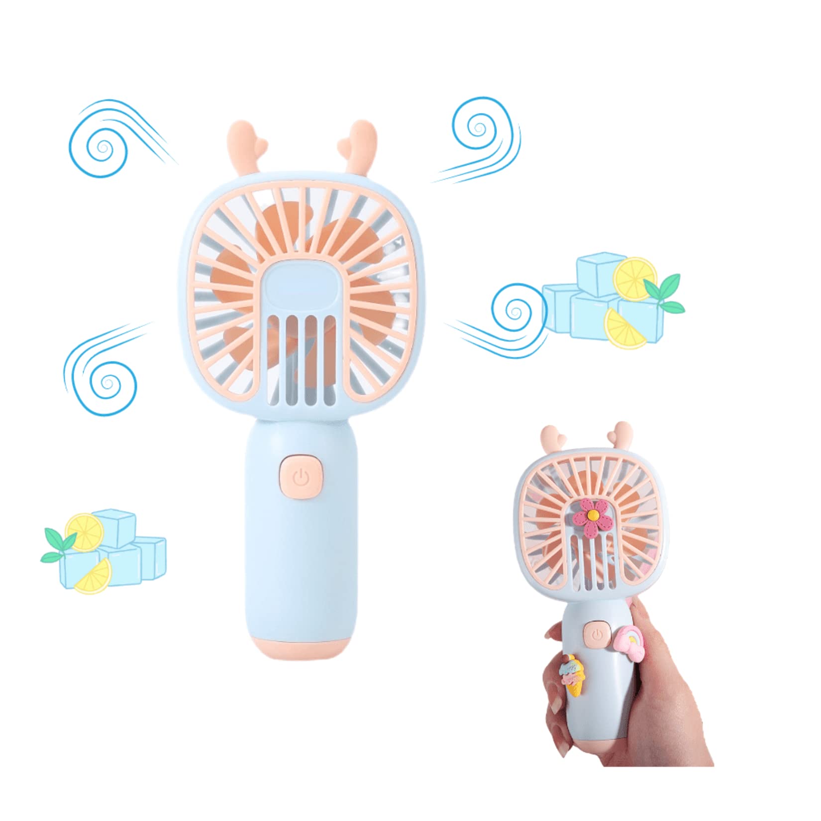 Portable Mini Handheld Fan - USB Rechargeable Personal Cooling Fan for Summer, Battery Operated Small Fan for Kids Teens Adults - Perfect for School, Office, Travel & Outdoor Activities (Deer Ear Design, Light Blue)