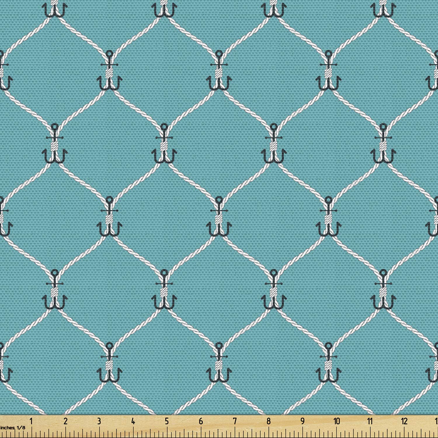 Nautical Fabric by The Yard - Navy Blue Anchors Pattern Fishnet Mesh Marine Design, Decorative Upholstery Fabric for Sofa, Curtains & Home Decor (10 Yards) - Perfect for Coastal-Themed Living Rooms, Beach Houses & DIY Craft Projects