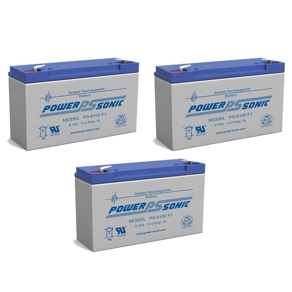Power Sonic PS-6100 6V 12AH Sealed Lead Acid Battery Replacement for APC Back-UPS BK575C UPS Systems - 3 Pack - Perfect for Home & Office Backup Power Solutions